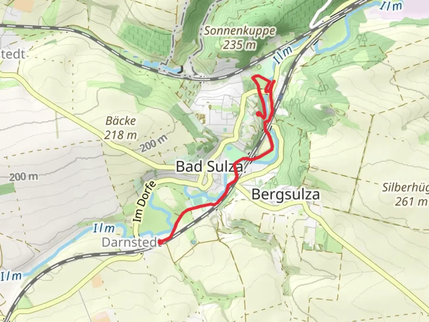 An image depicting the trail Kurpark and Thüringer Weintor and its surrounding area.