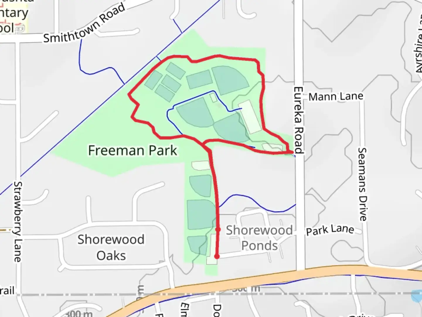 An image depicting the trail Freeman Park Loop and its surrounding area.
