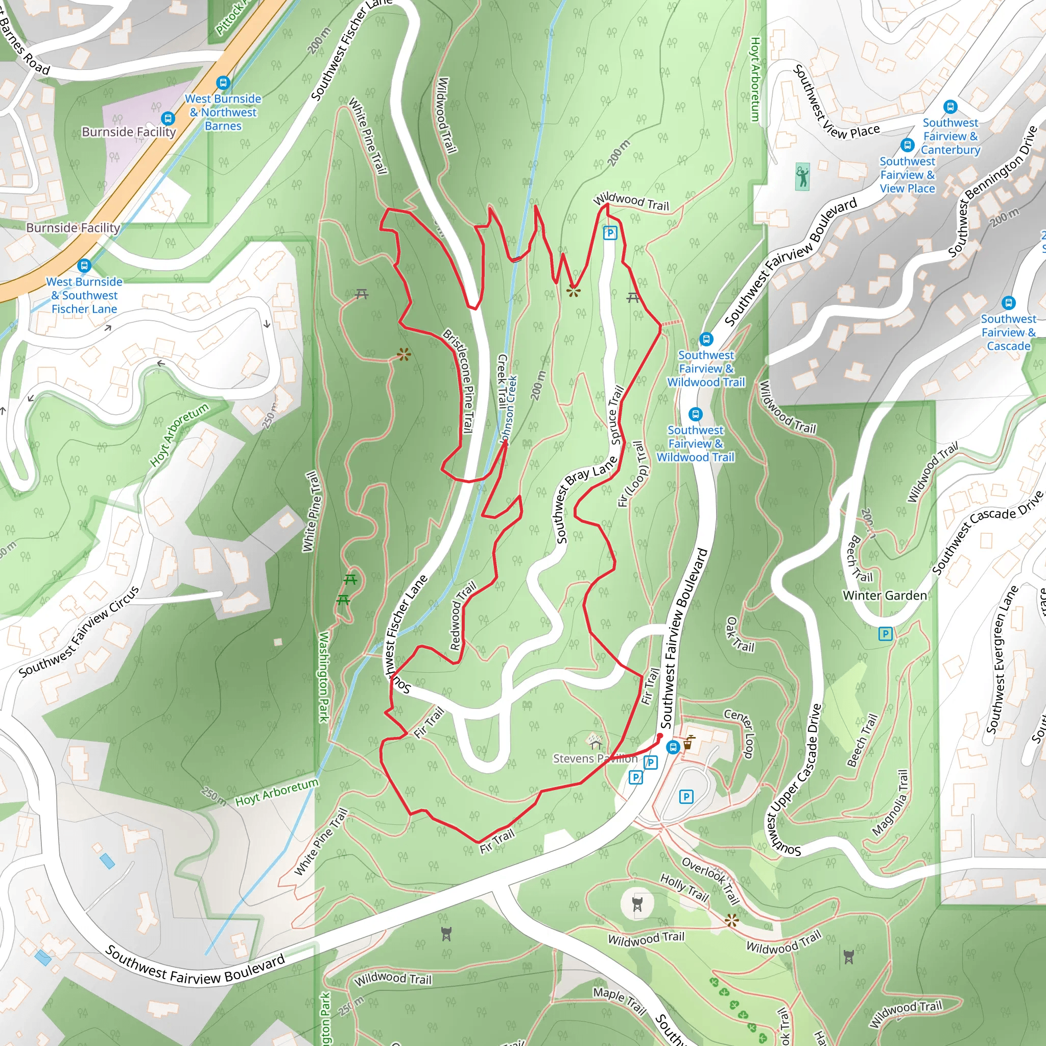 Redwood Trail, Wildwood Trail and Spruce Loop Trail mobile static map