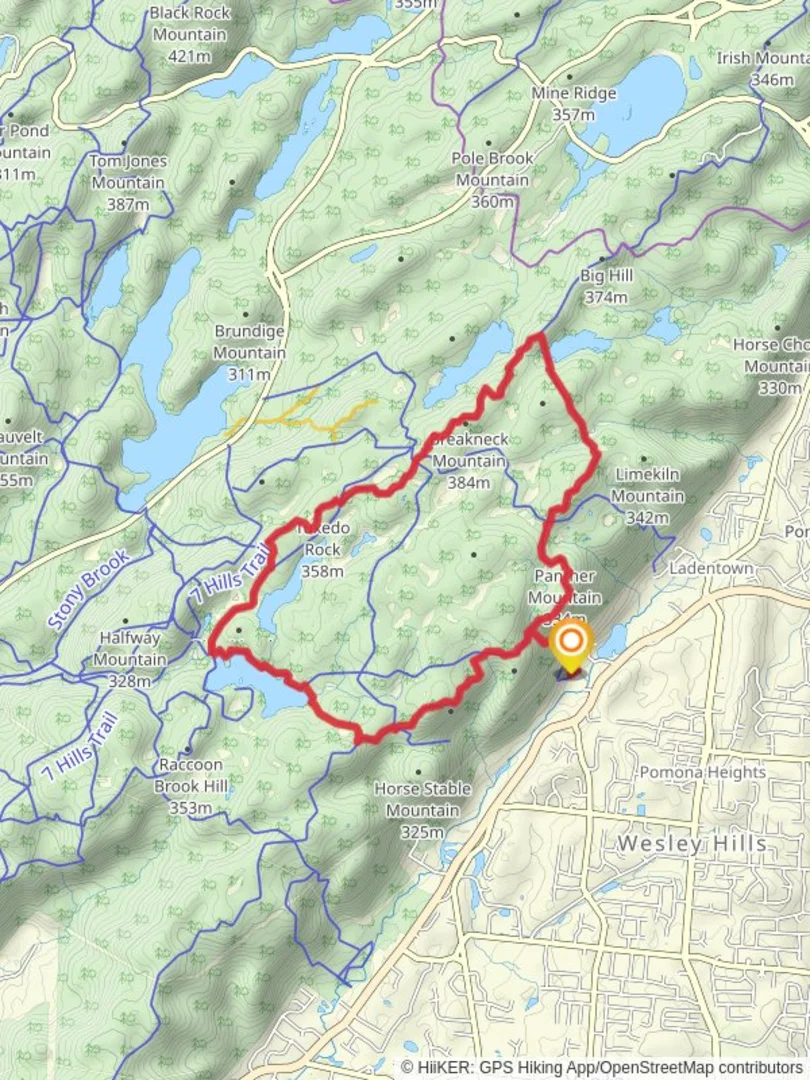 An image depicting the trail Tuxedo Rock, Breakneck Mountain and Panther Mountain Loop and its surrounding area.