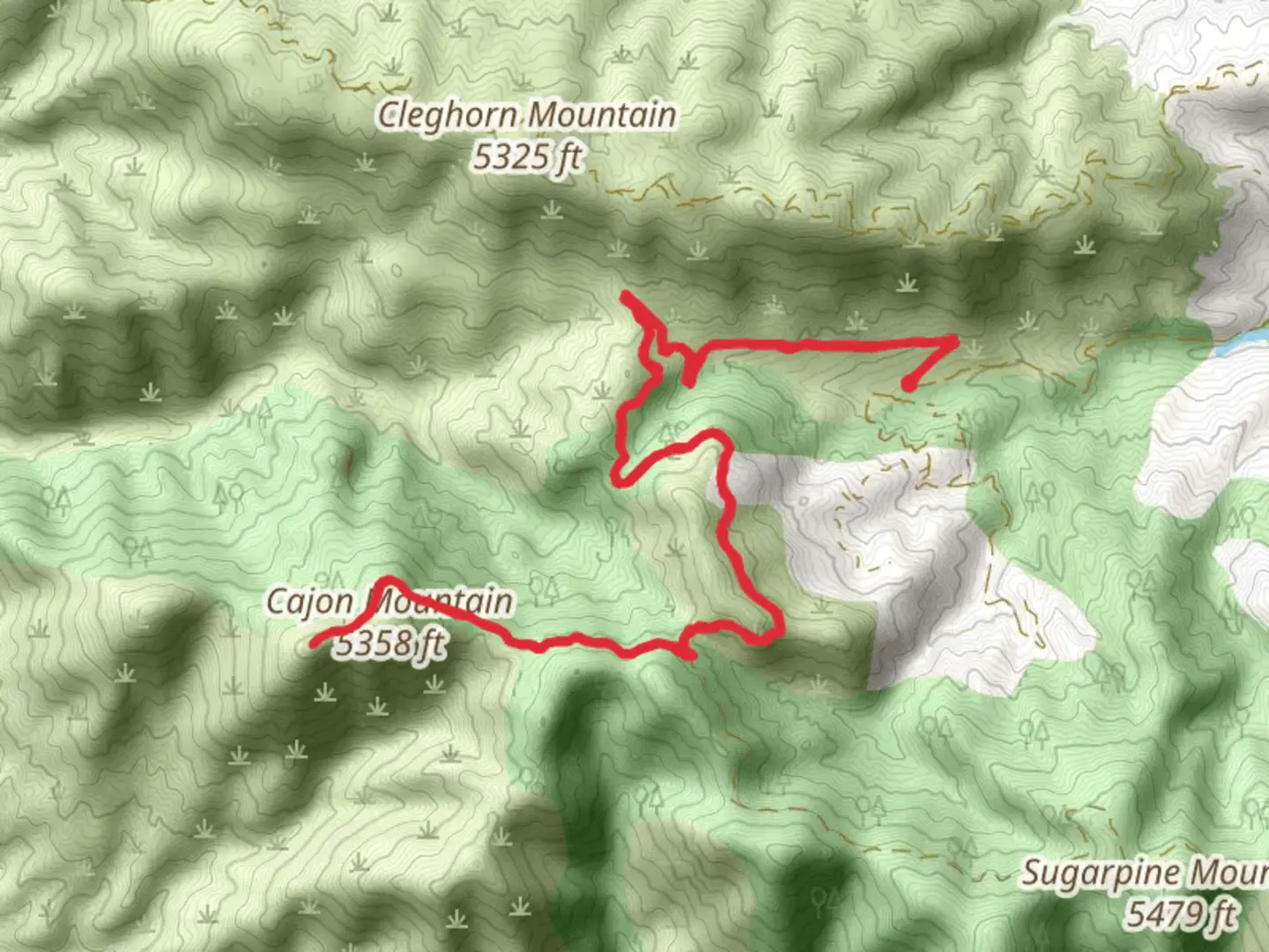 An image depicting the trail Cajon Mountain via Bailey Canyon Road and its surrounding area.