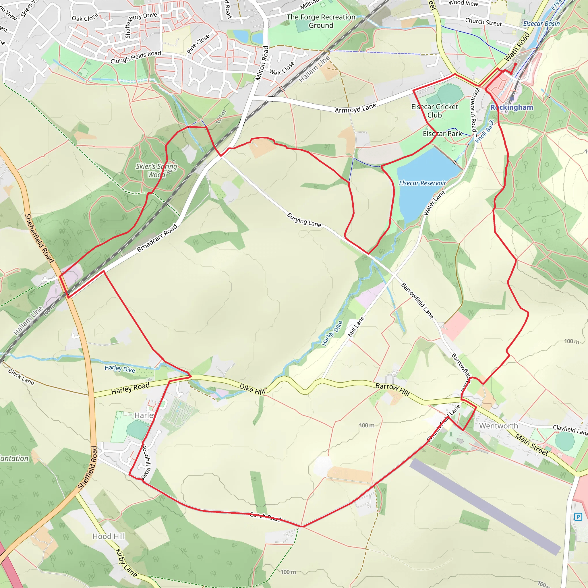 Elsecar Park and Elsecar Reservoir Loop mobile static map
