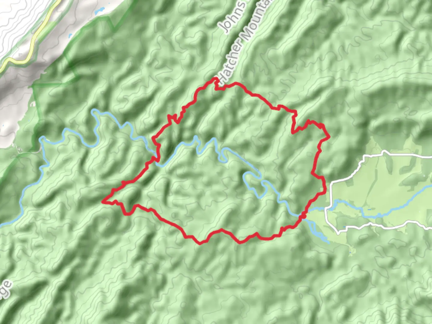 An image depicting the trail Rabbit Creek Coon Butt Loop and its surrounding area.