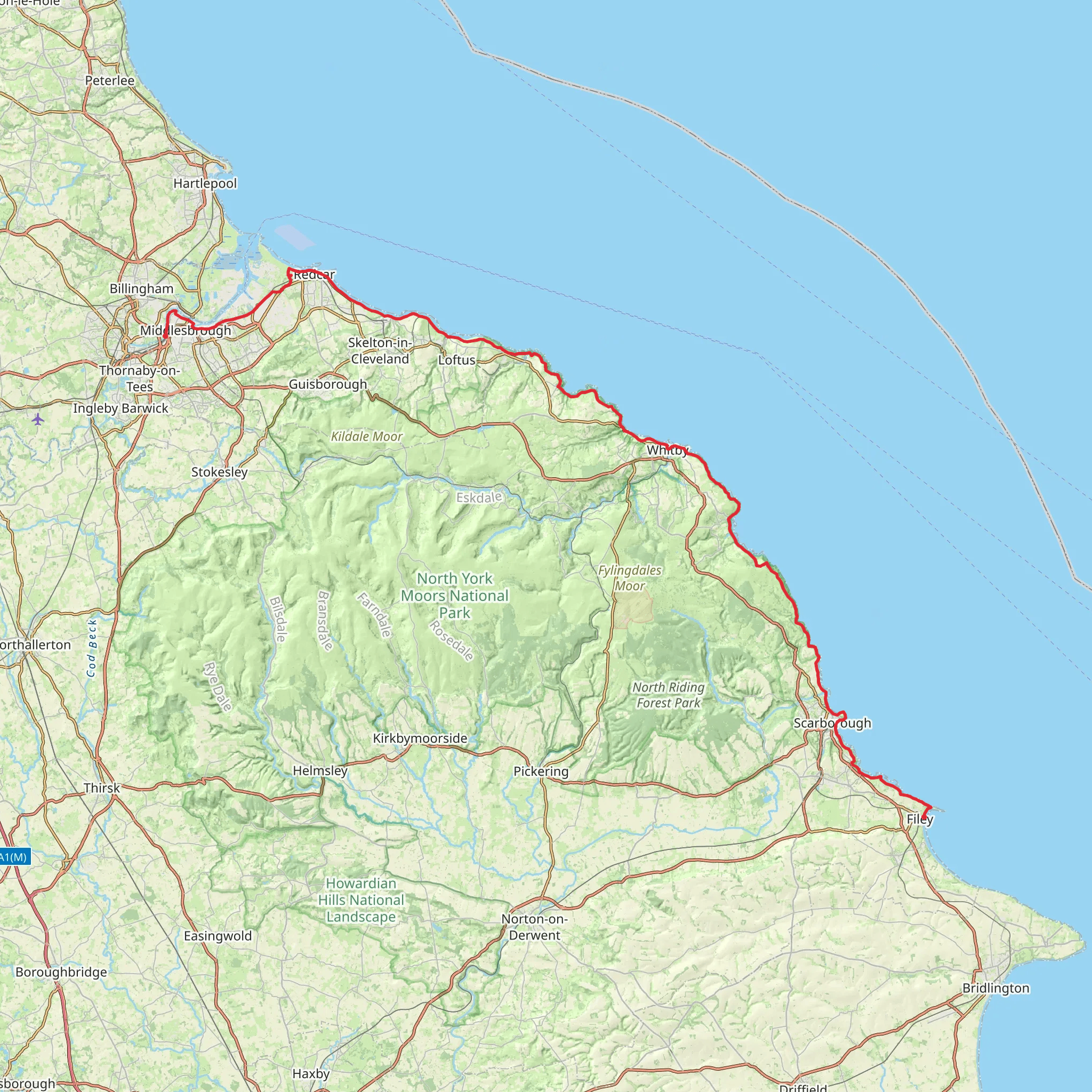 England Coast Path - Filey Brigg to Middlesbrough mobile static map