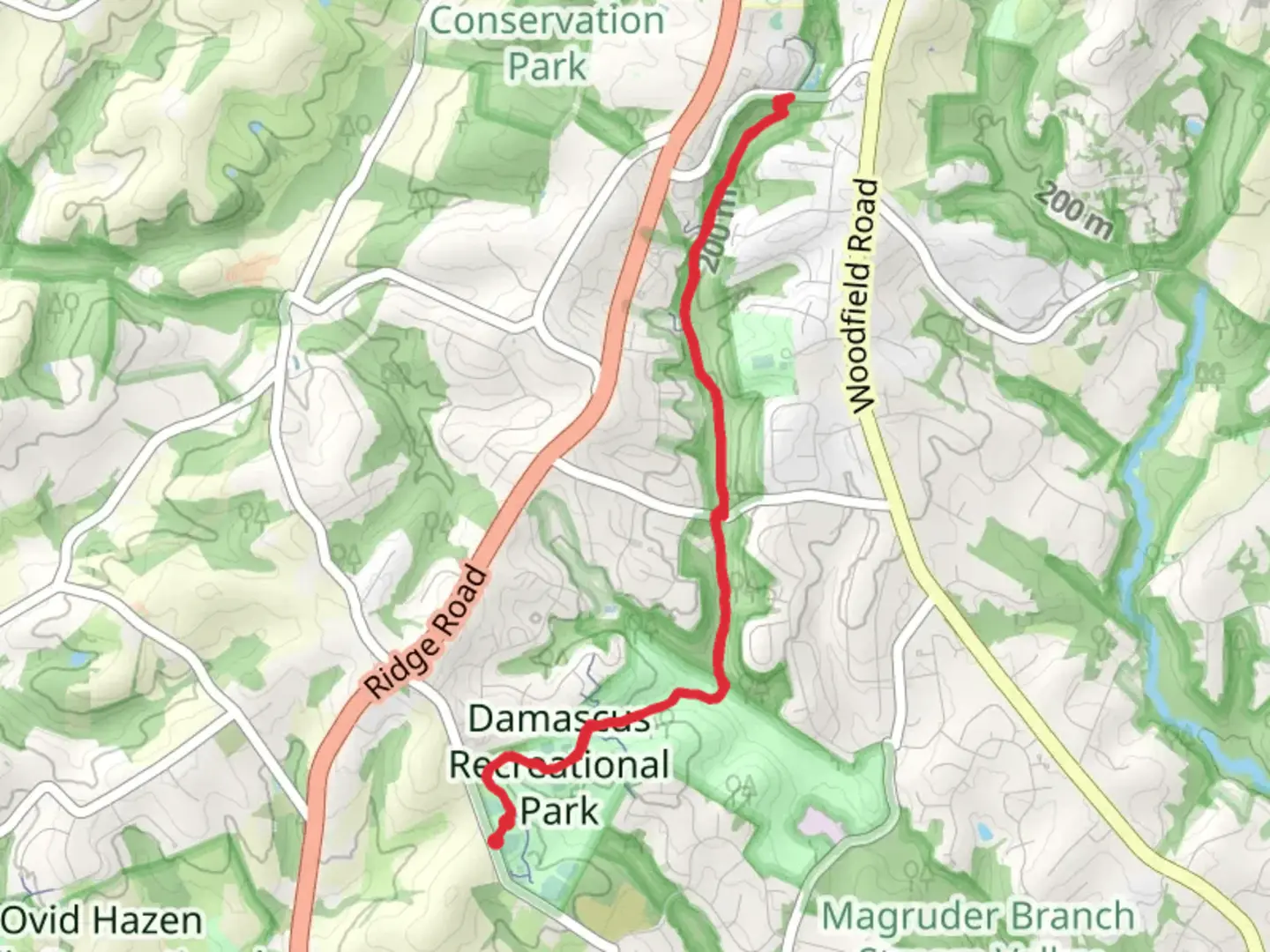 An image depicting the trail Damascus Recreation Park - Magruder Branch and its surrounding area.