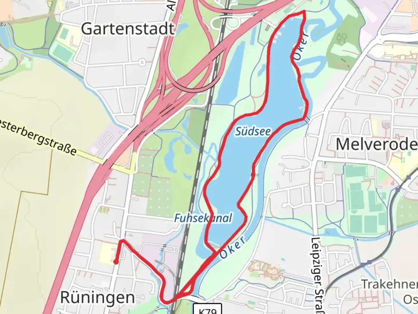 An image depicting the trail Südsee Loop and its surrounding area.