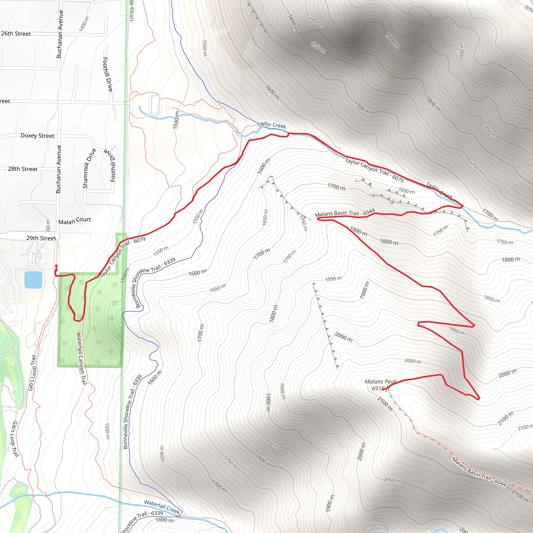 Taylor Canyon Trail and Malans Basin Trail mobile static map