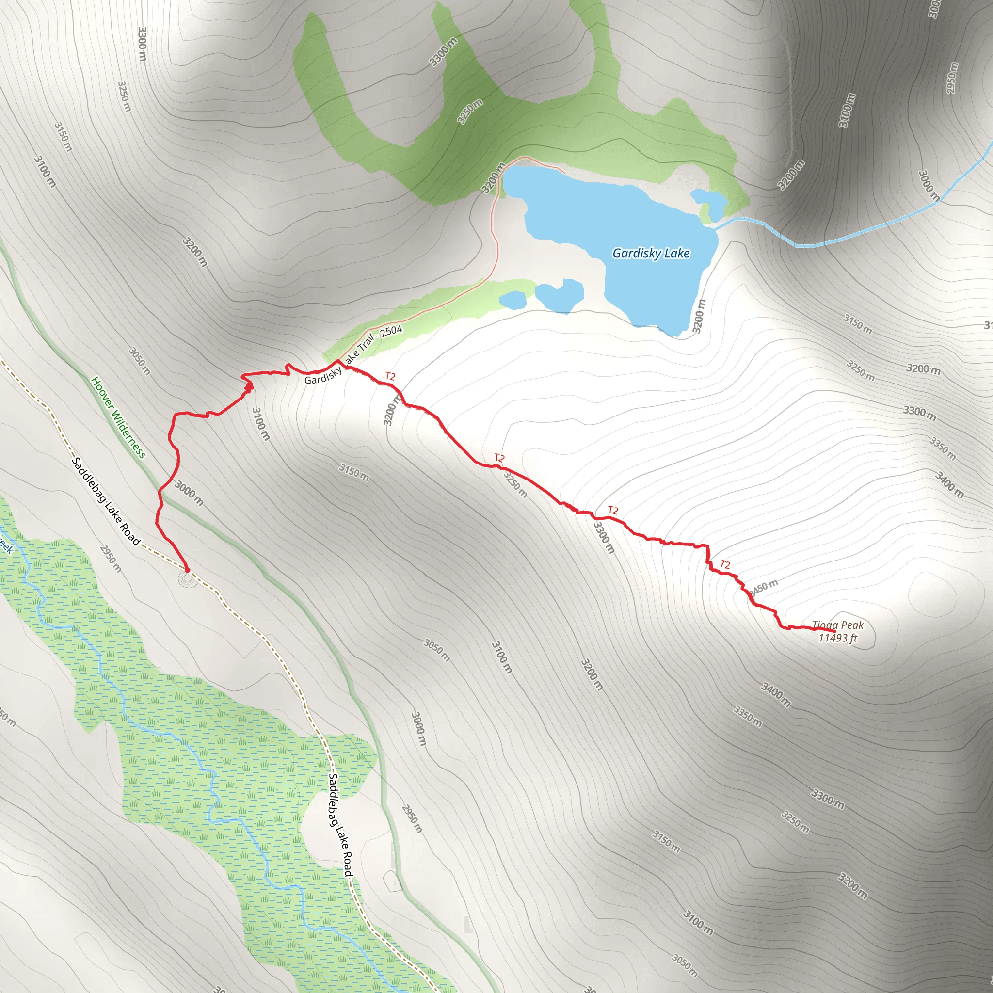 Tioga Peak via Gardisky Lake Trail mobile static map