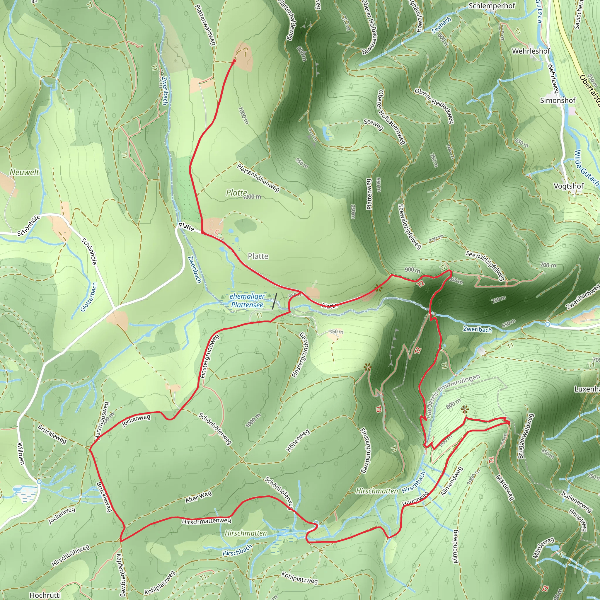 Hirschbach via Jockenhof and Bannwald Zweribach mobile static map
