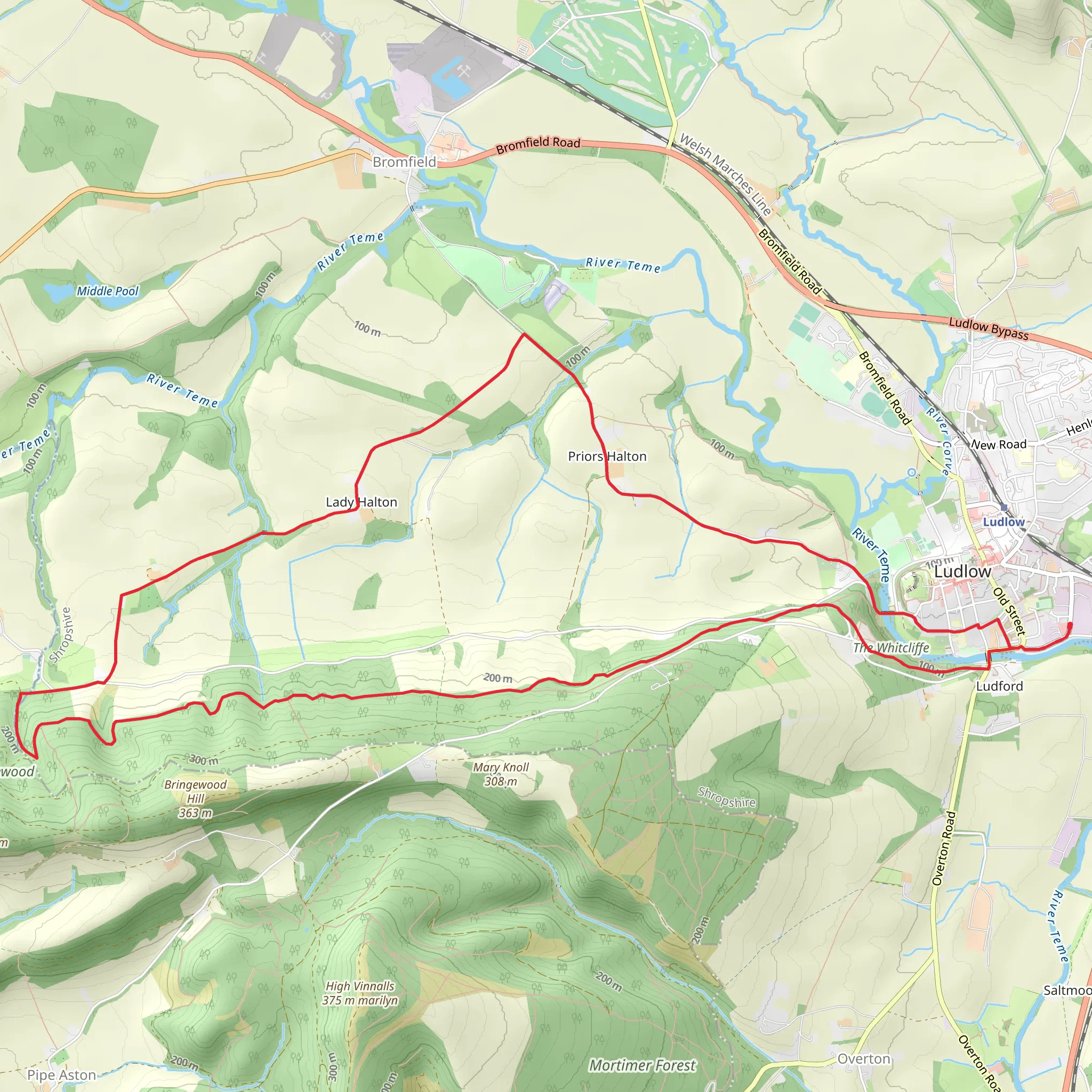 Ludlow to Lady Halton Loop via Bringewood mobile static map