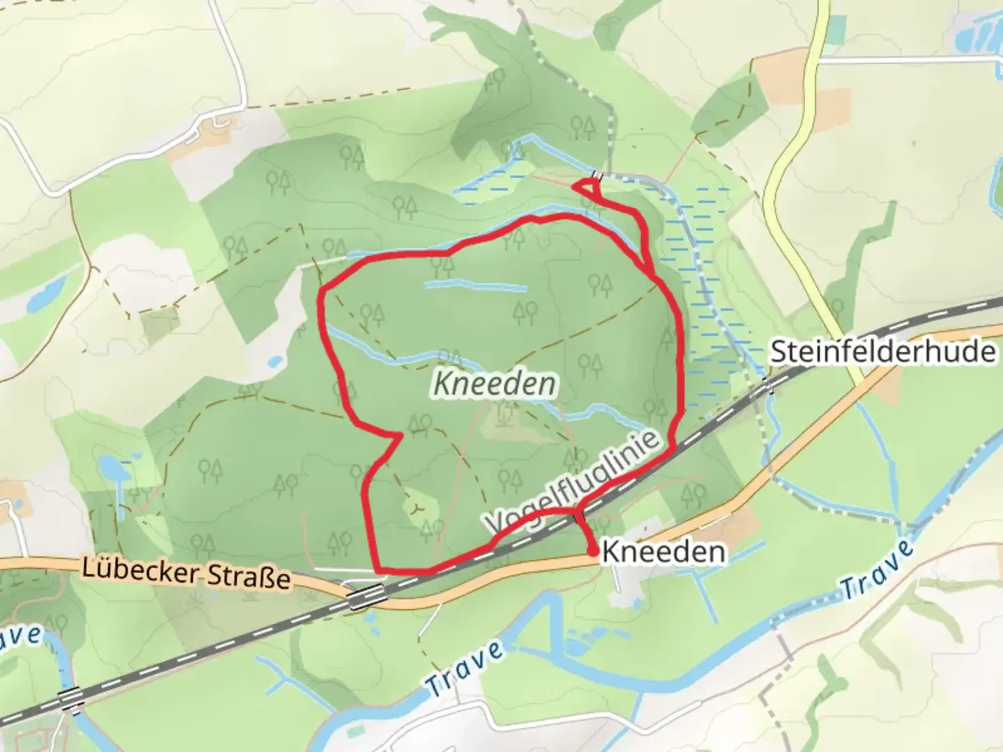 An image depicting the trail Kneeden Loop and its surrounding area.