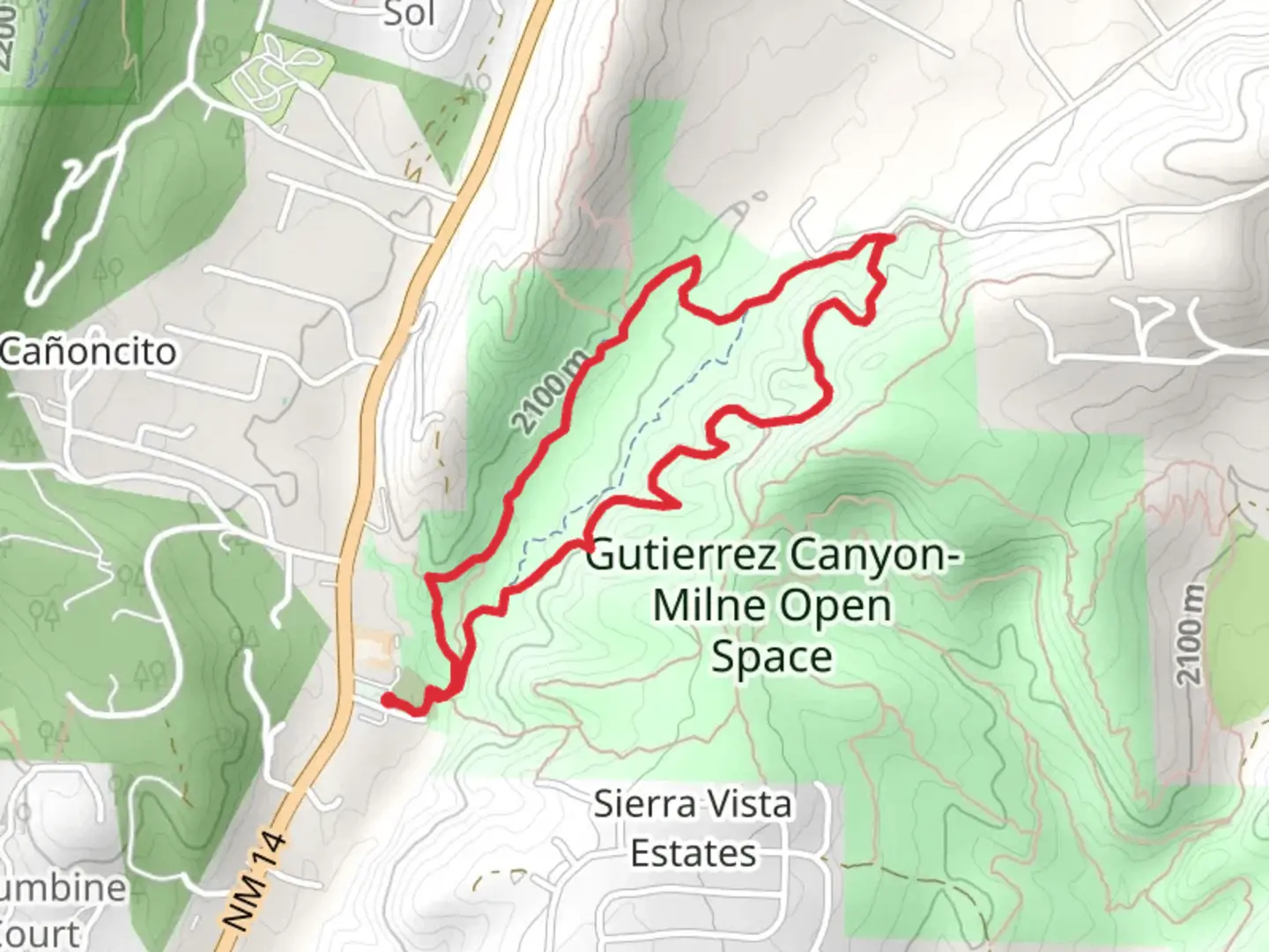 An image depicting the trail Arroyo - west side and Sandia Vista Loop Trail and its surrounding area.