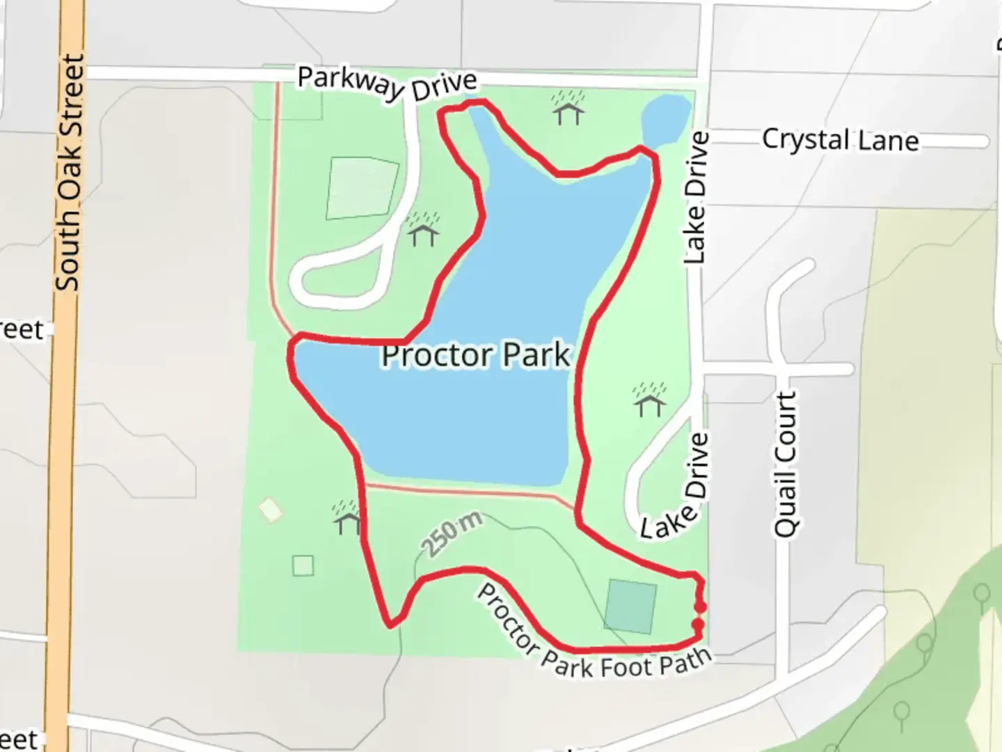 An image depicting the trail Proctor Park Lake Loop and its surrounding area.