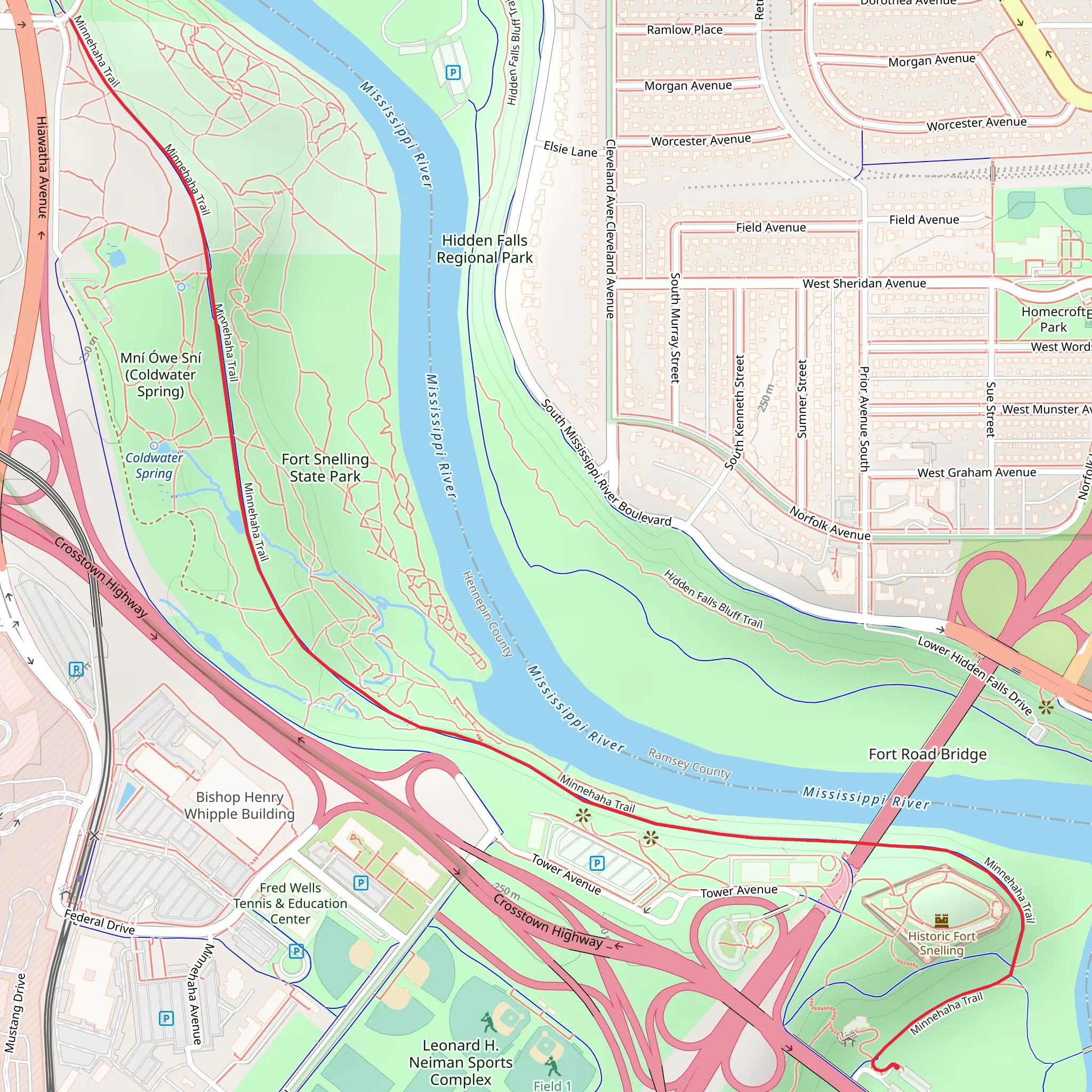 Minnehaha Trail Out and Back mobile static map