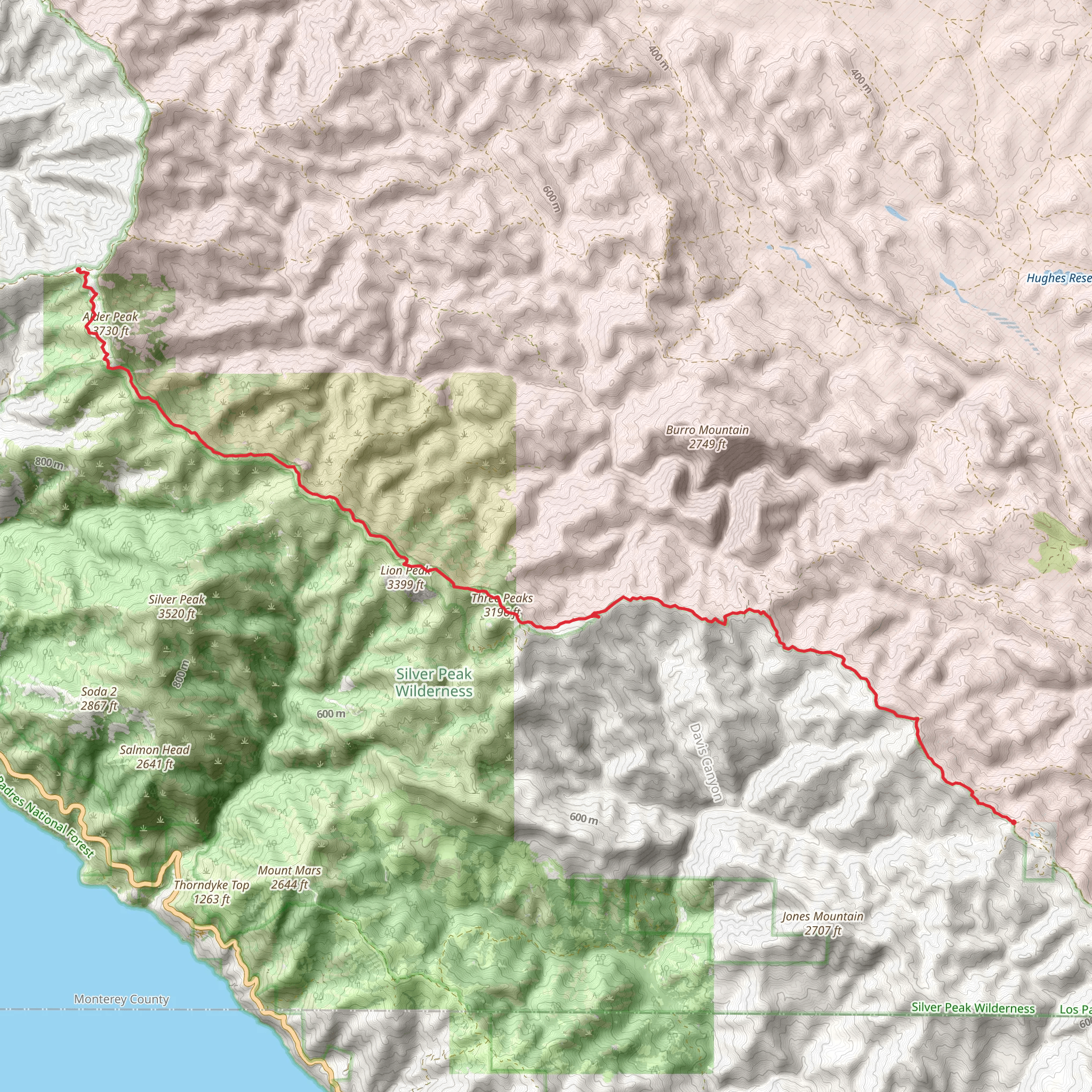 Alder Peak, Lion Peak and Three Peaks via South Coast Ridge Road mobile static map