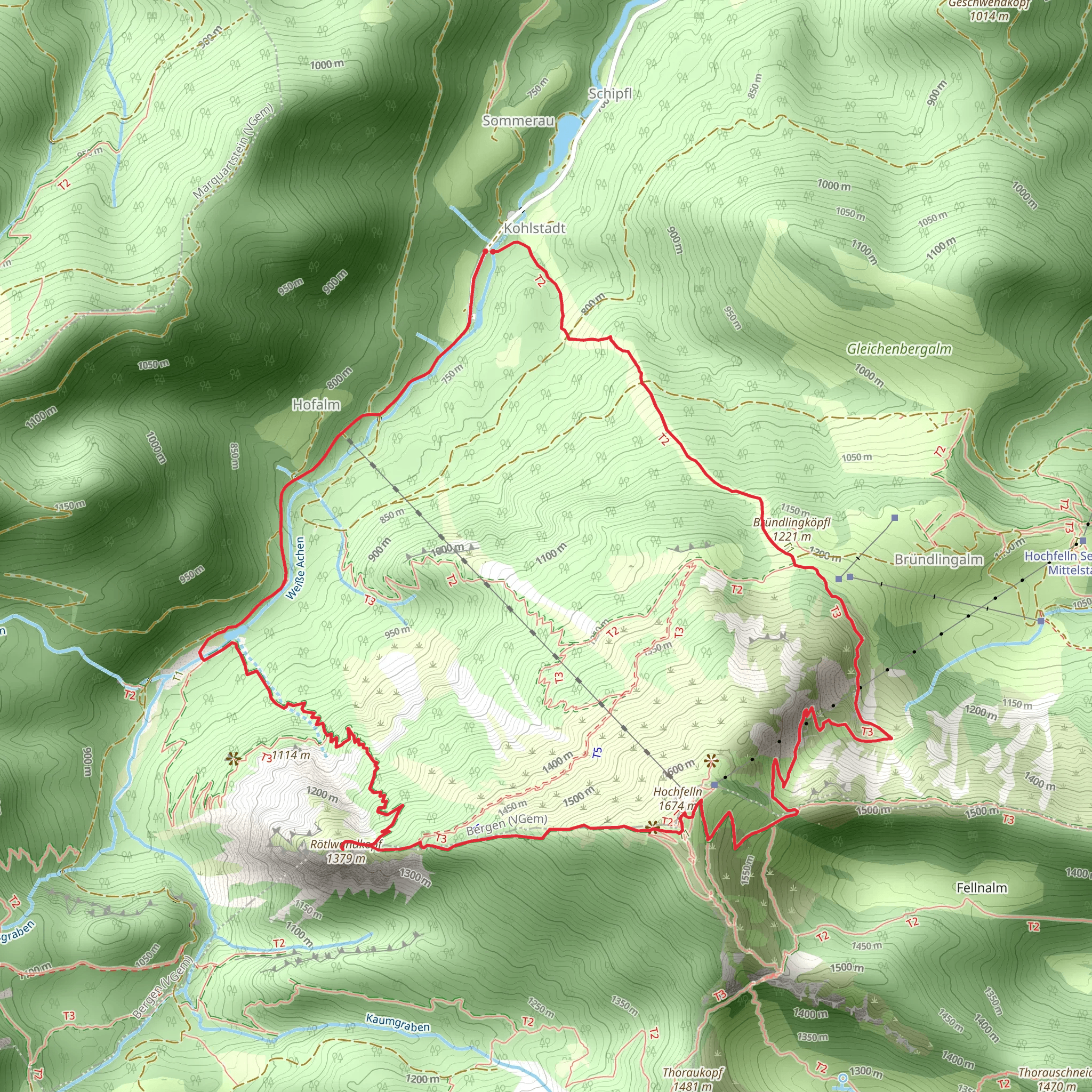 Rötlwandkopf and Hochfelln via Hochfelln von Kohlstatt mobile static map