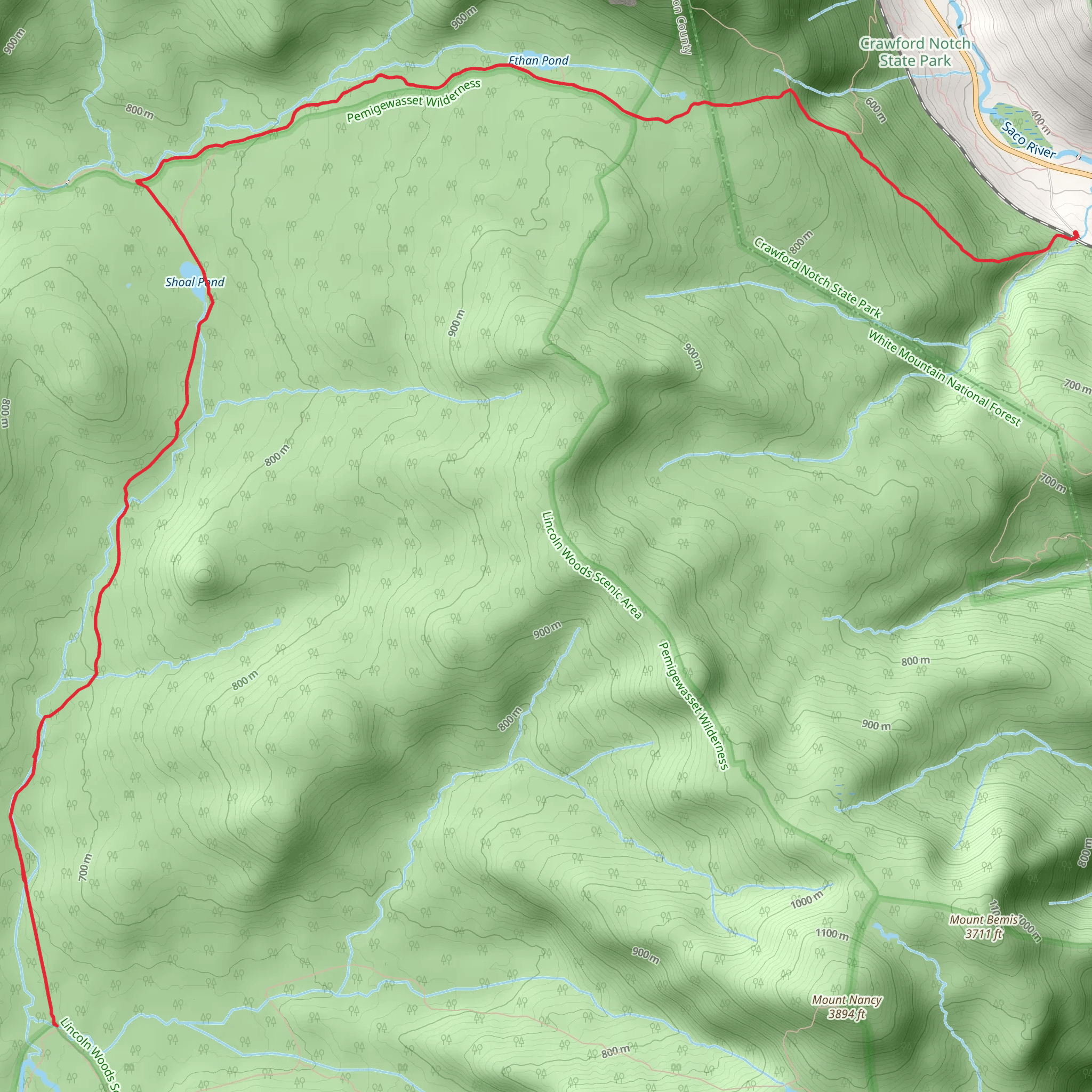 Shoal Pond via Ethan Pond Trail mobile static map