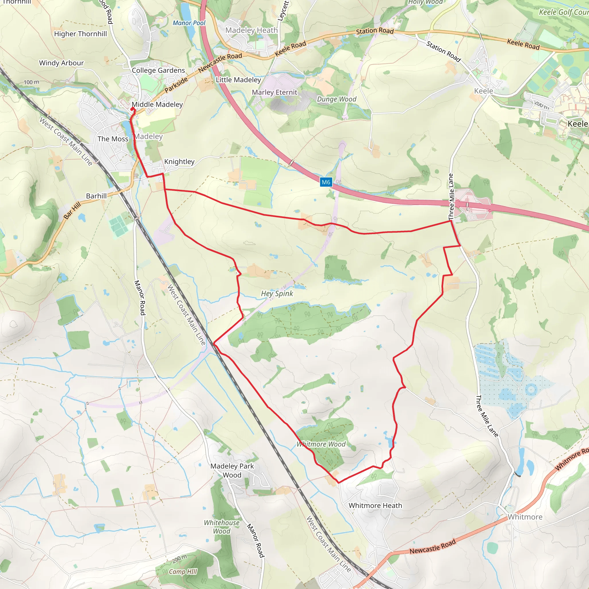 Whitmore Wood and Madeley Loop mobile static map
