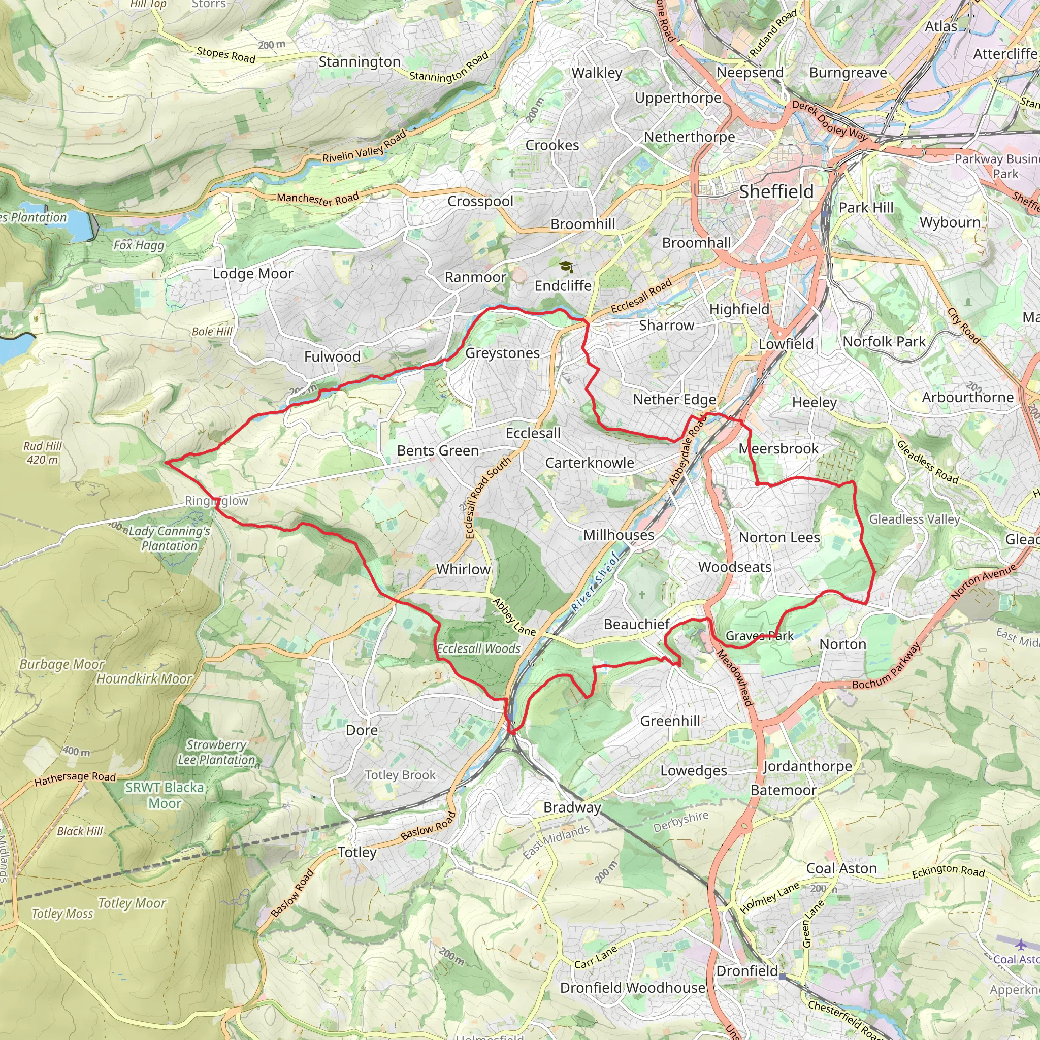 Ringinglow CIrcular Walk mobile static map