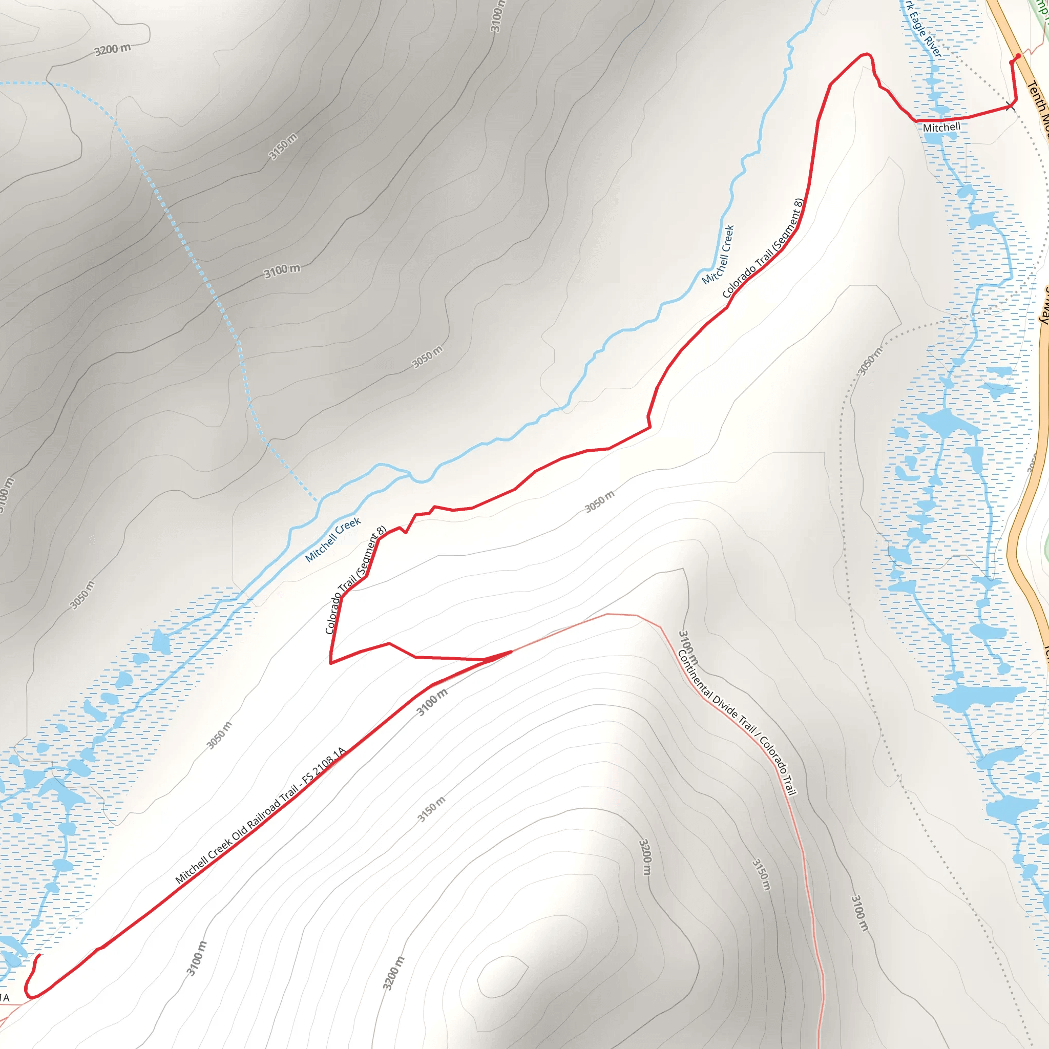 Mitchell Creek Old Railroad Trail via Colorado Trail mobile static map