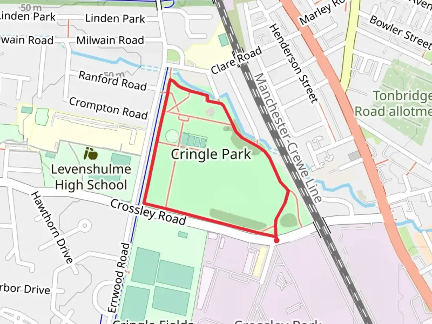 An image depicting the trail Cringle Park Loop and its surrounding area.