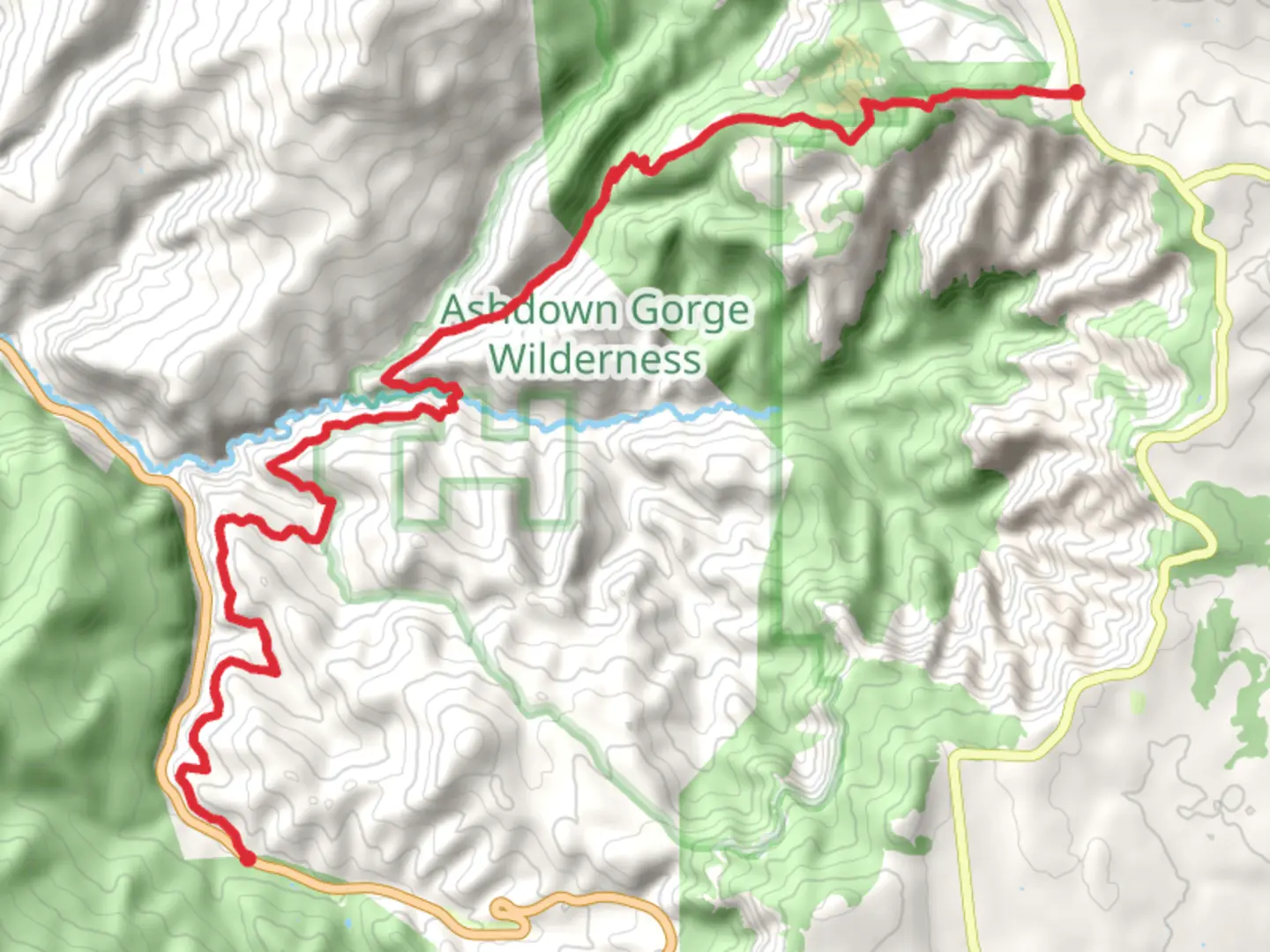 An image depicting the trail Potato Hollow and Rattlesnake Creek Trail and its surrounding area.
