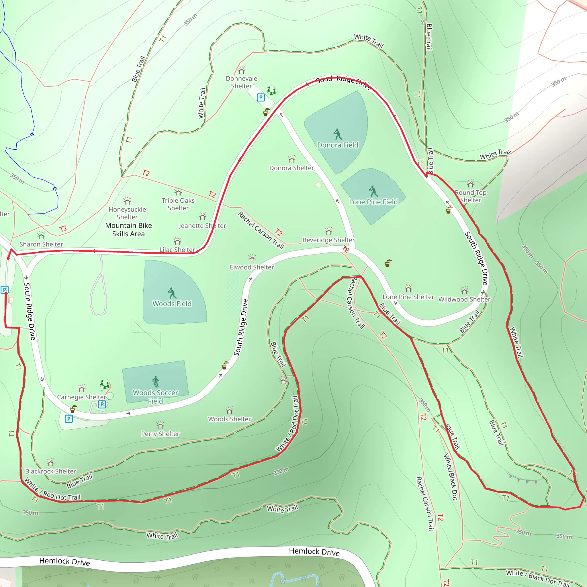 Woods Field and Donora Field Loop Trail mobile static map