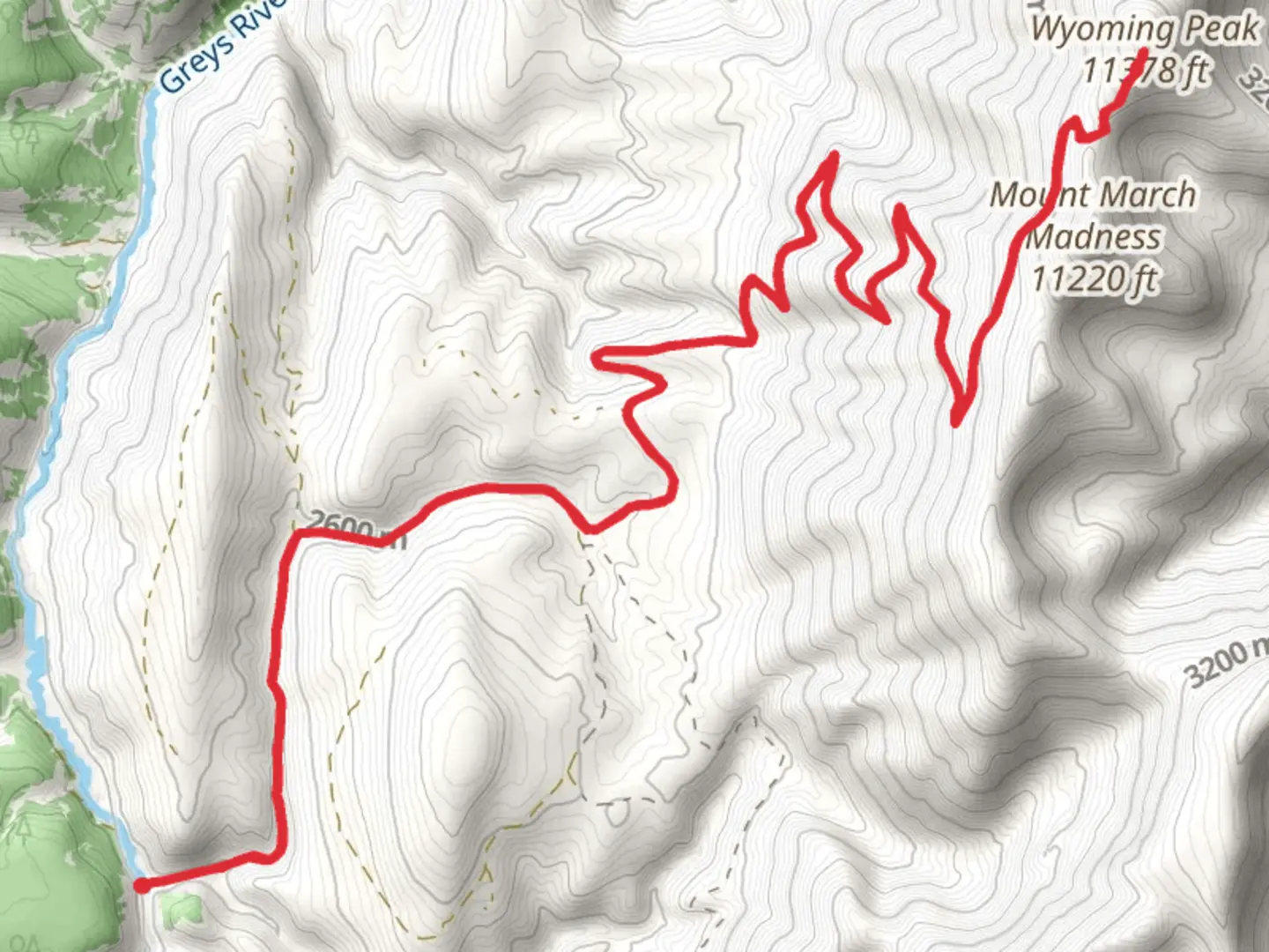 An image depicting the trail Wyoming Peak via Shale Creek Road Out and Back and its surrounding area.