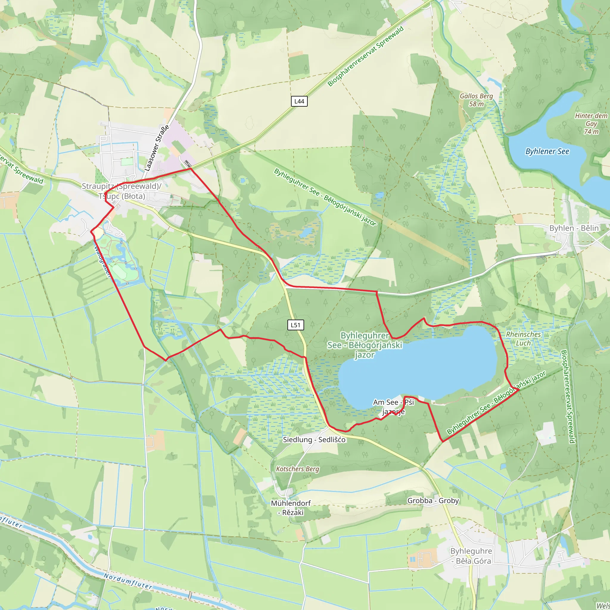 Byhleguhrer See via Straupitz-Byhleguhre Cottbus mobile static map