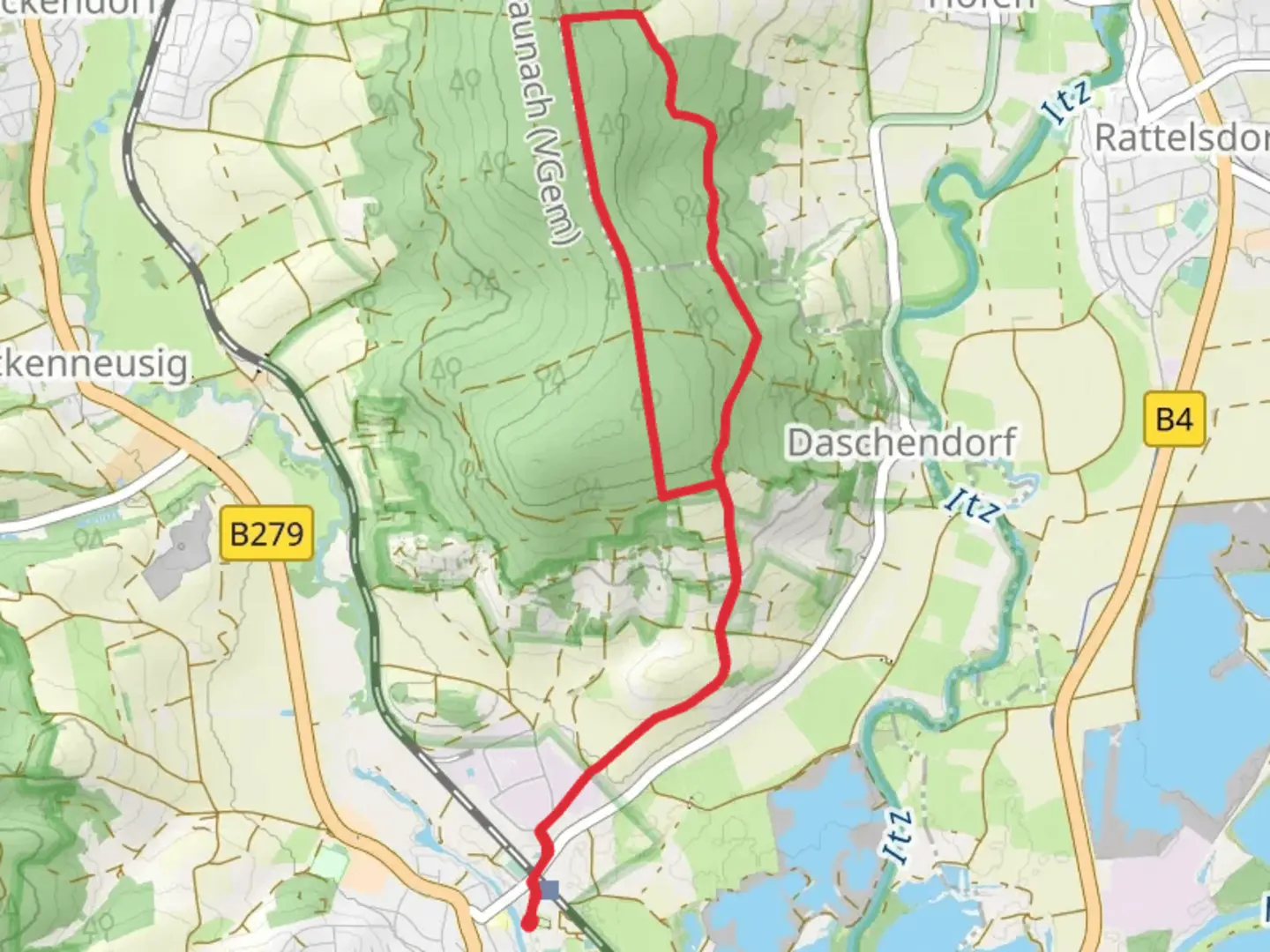 An image depicting the trail Brauersteig and Kraibergrunde and its surrounding area.
