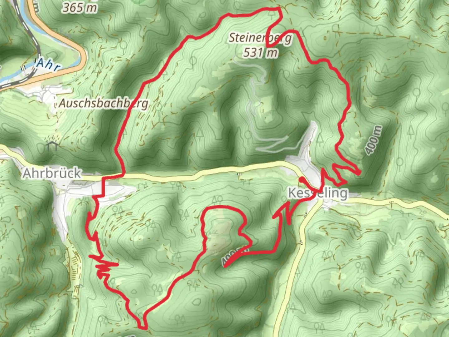 An image depicting the trail Kesseling and Ahrbruck Loop and its surrounding area.