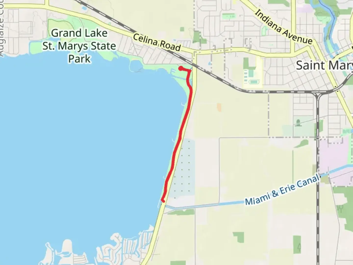 An image depicting the trail Grand Lake St Marys East Bank Park and its surrounding area.