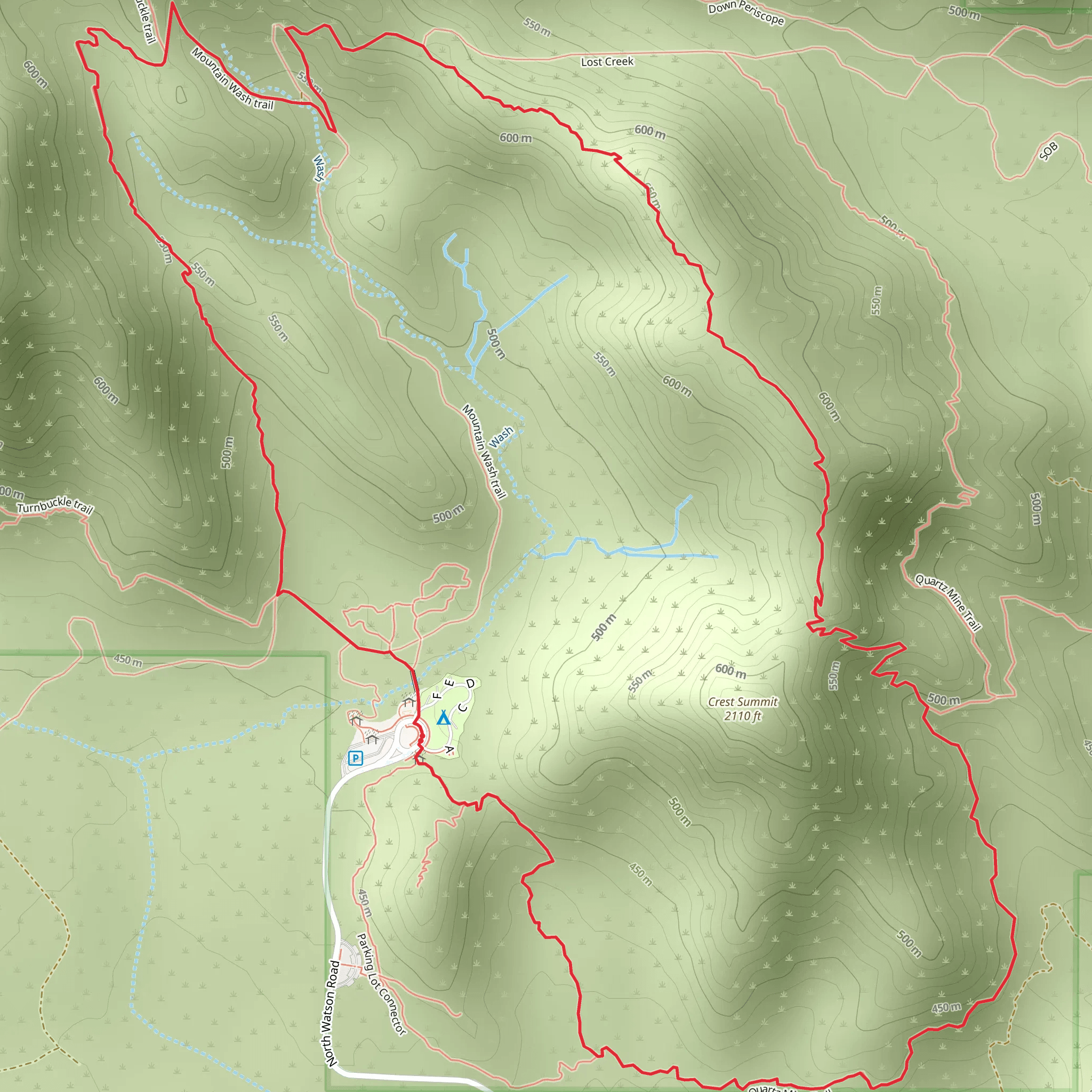 Quartz Mine Trail, Skyline Crest Loop Trail and Mountain Wash Trail mobile static map