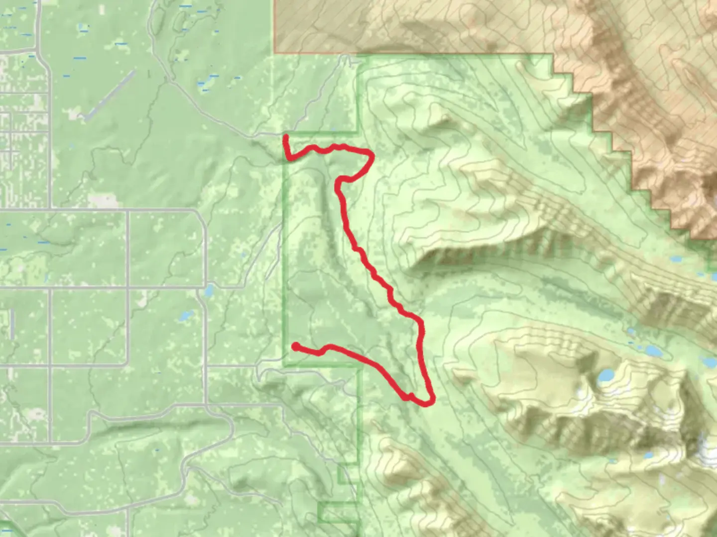 An image depicting the trail Gasline and Wolverine Trail and its surrounding area.