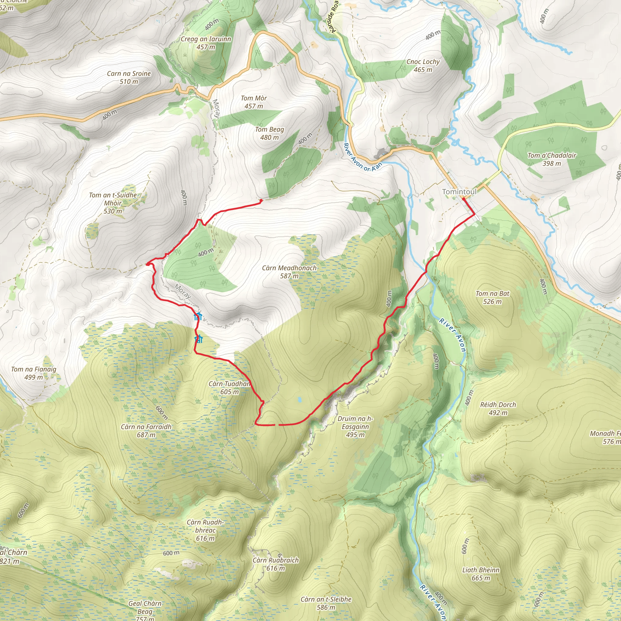 Glen Brown and Ailnack Ravine from Tomintoul mobile static map