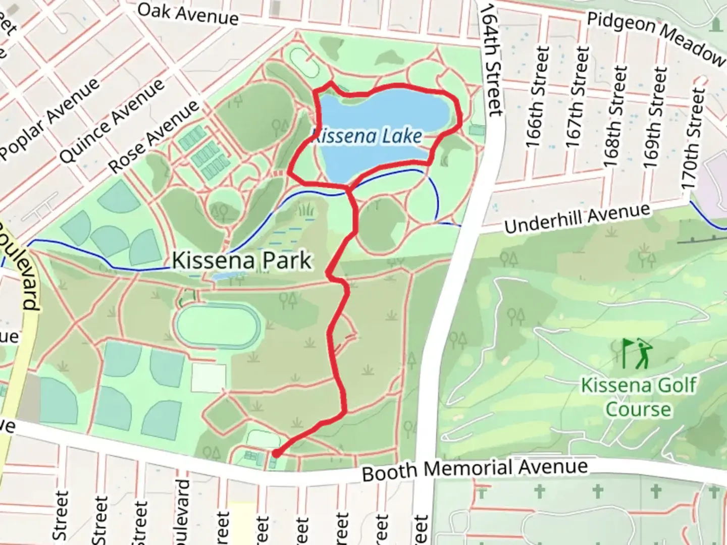 An image depicting the trail Kissena Lake Loop and its surrounding area.