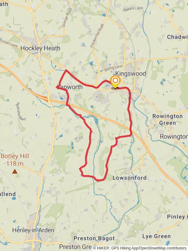 Map of Lapworth and Kingswood Circular, Warwickshire