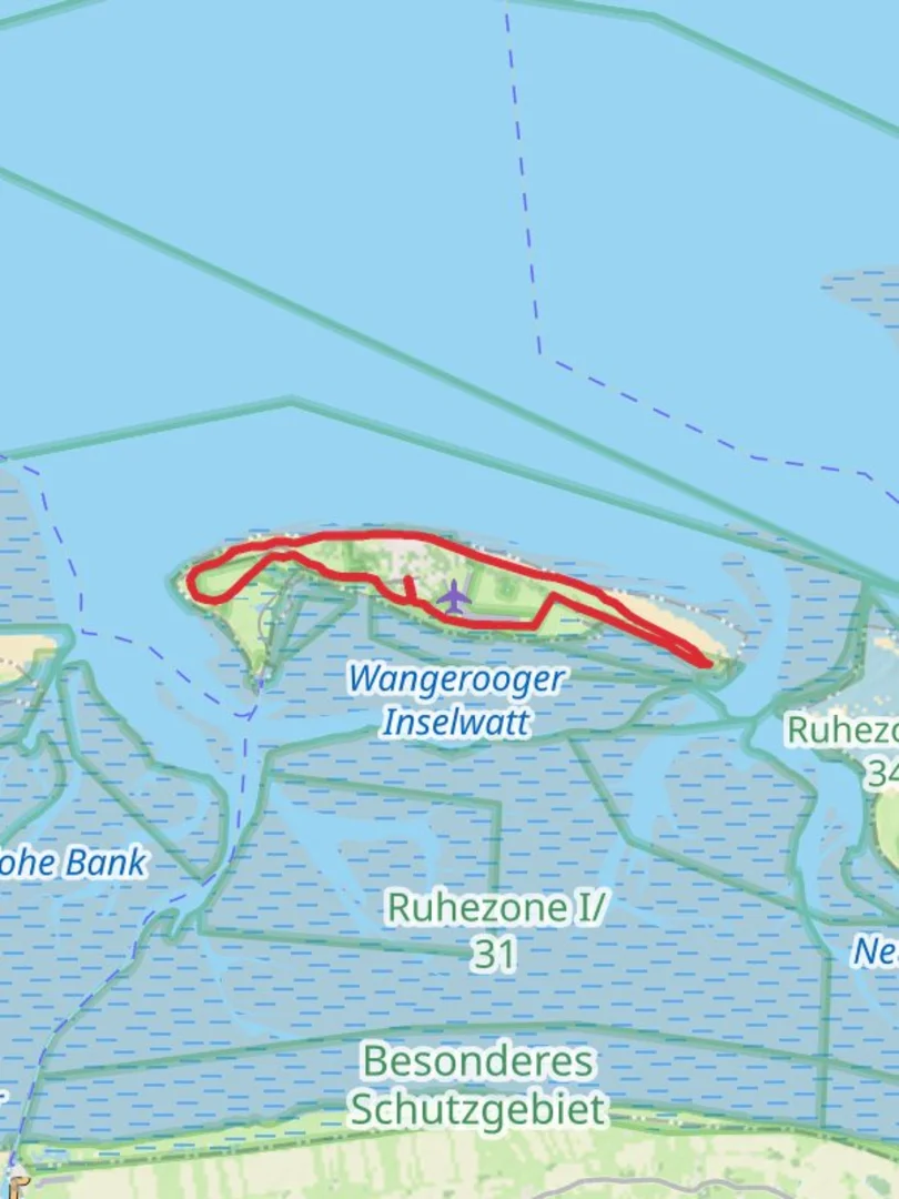 An image depicting the trail Wangerooge Loop via Ruhezone and its surrounding area.