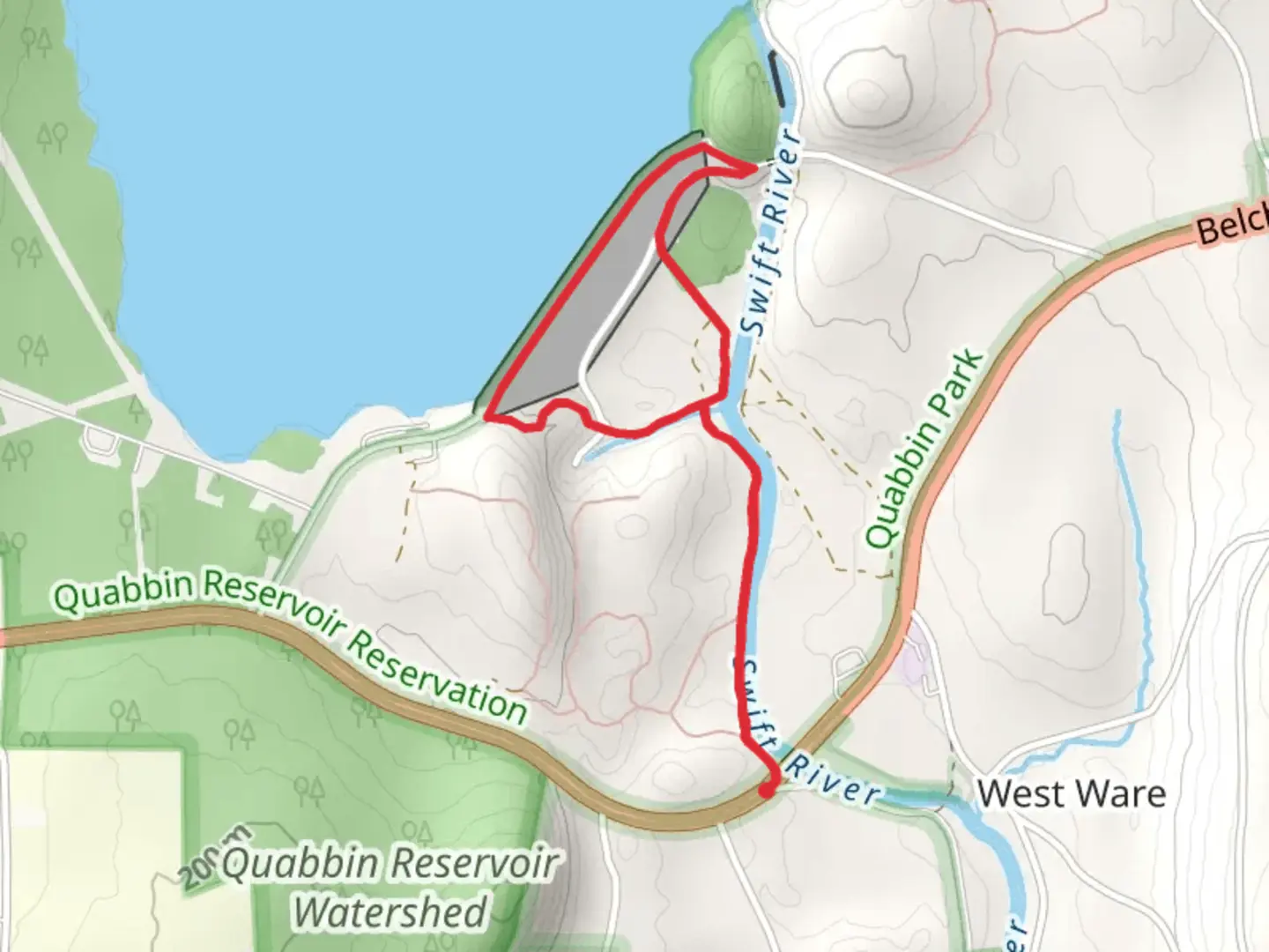 An image depicting the trail Visitor's Center Loop Trail via Swift River Trail and its surrounding area.