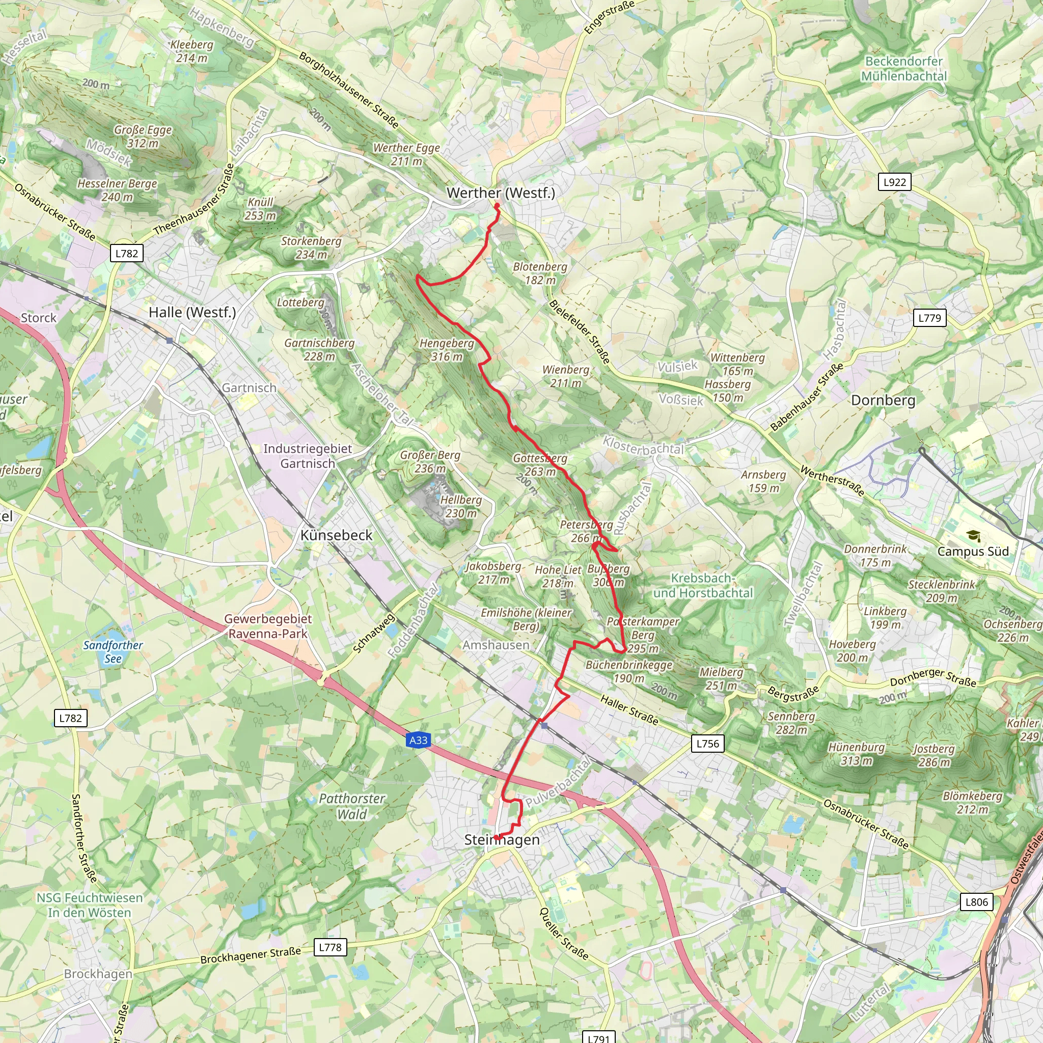 Steinhagen to Werther via Bielefeld-Werther mobile static map