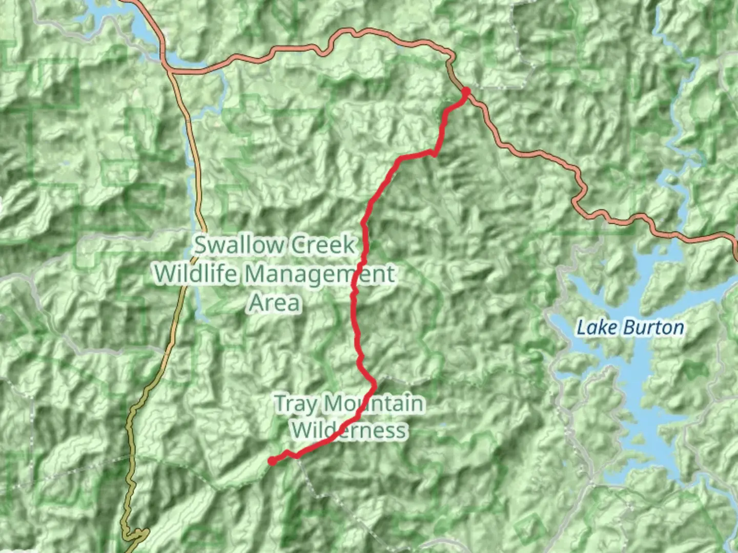 An image depicting the trail Appalachian Trail to Dick's Creek Gap and its surrounding area.