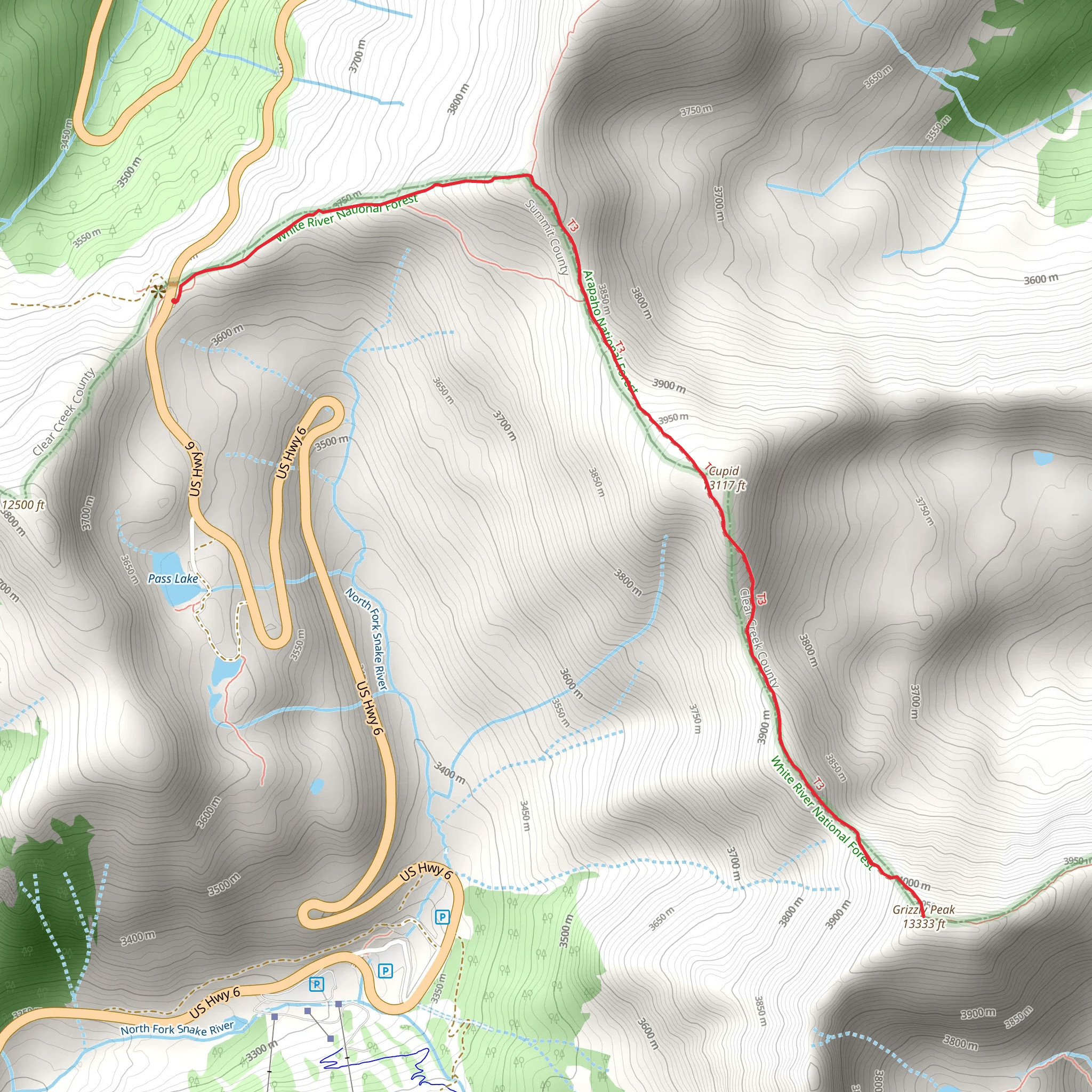 Cupid and Grizzly Peak via Mount Sniktau Trail mobile static map