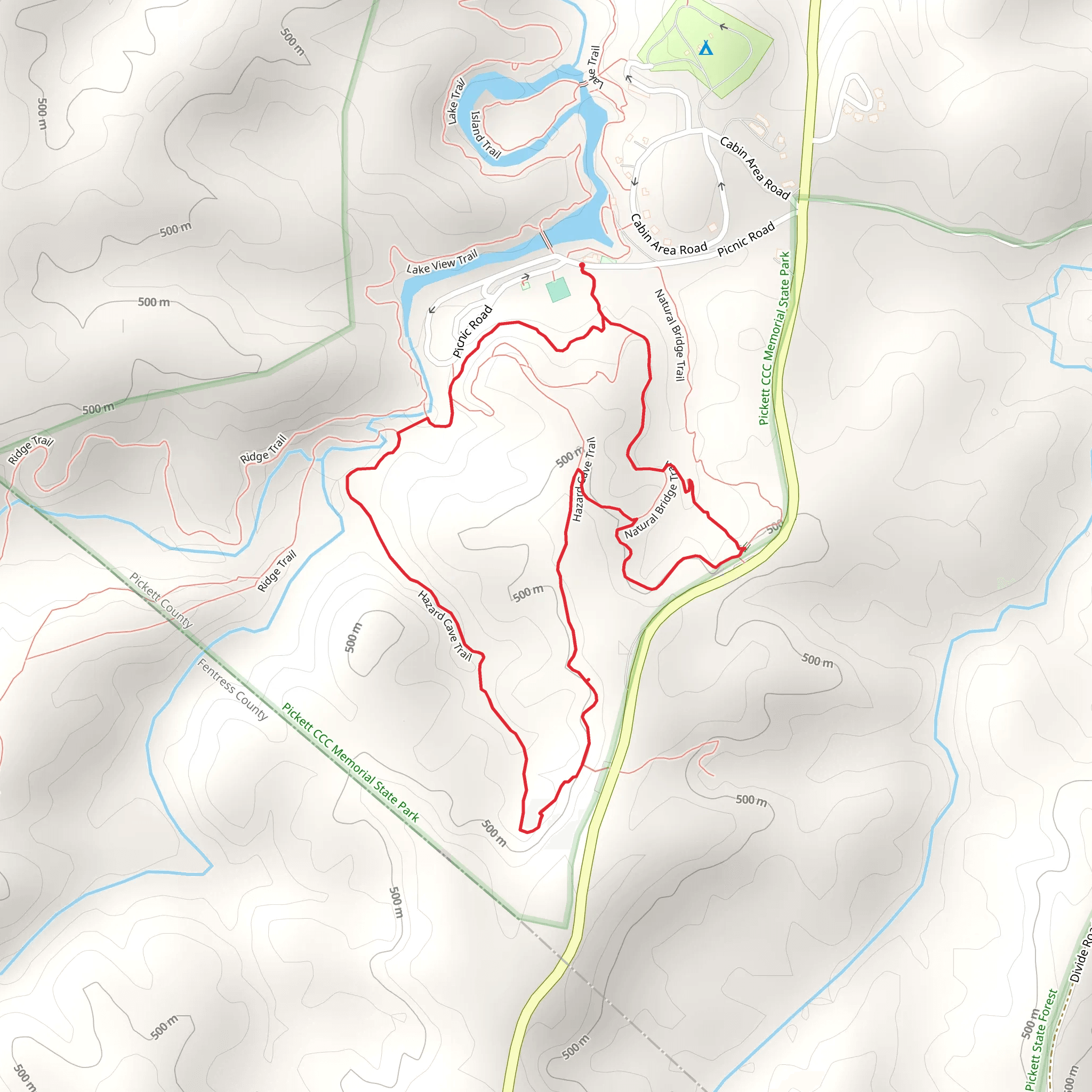 Natural Bridge Trail and Hazard Cave Trail Loop mobile static map