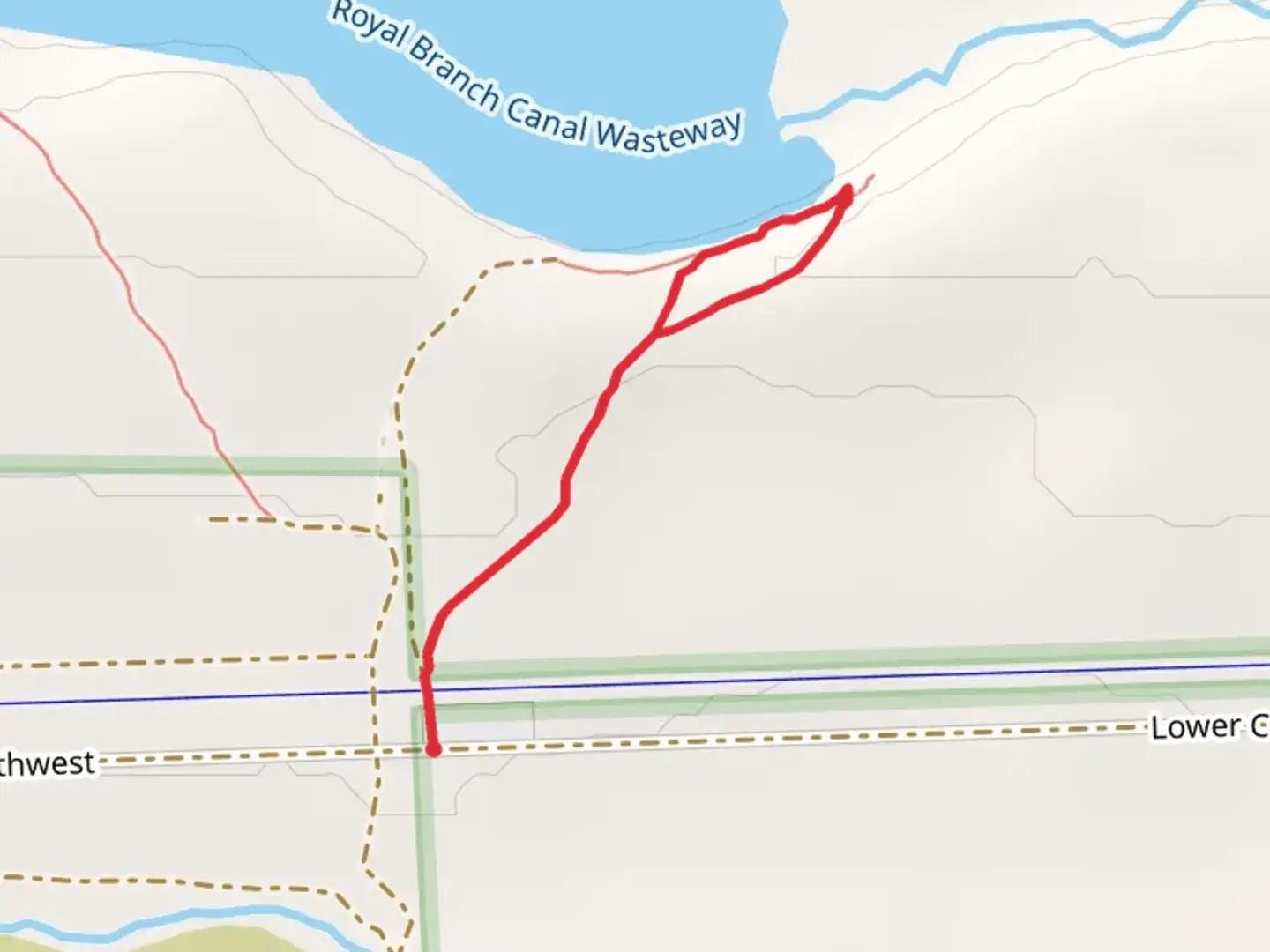 An image depicting the trail Royal Branch Canal Wasteway Loop and its surrounding area.