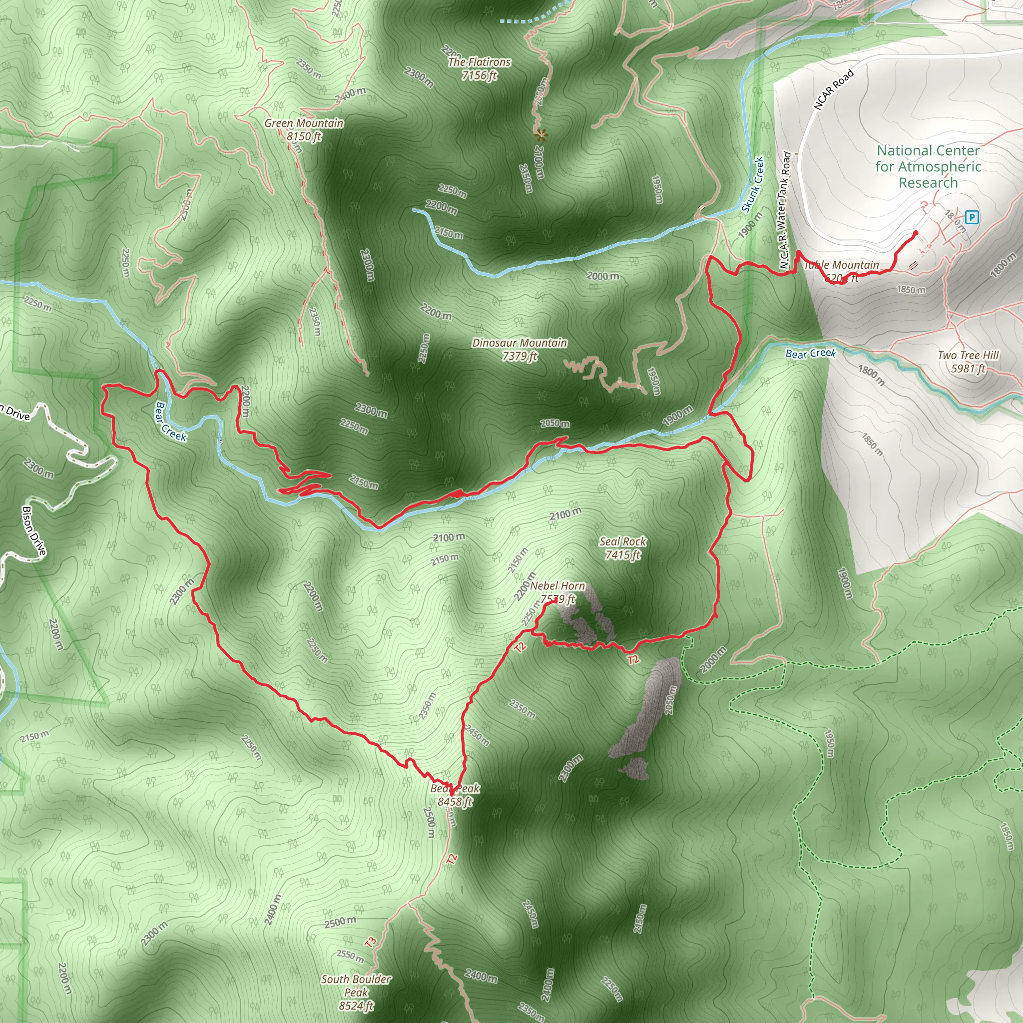 Nebel Horn, Bear Peak, Bear Canyon Loop via Mesa Trail mobile static map