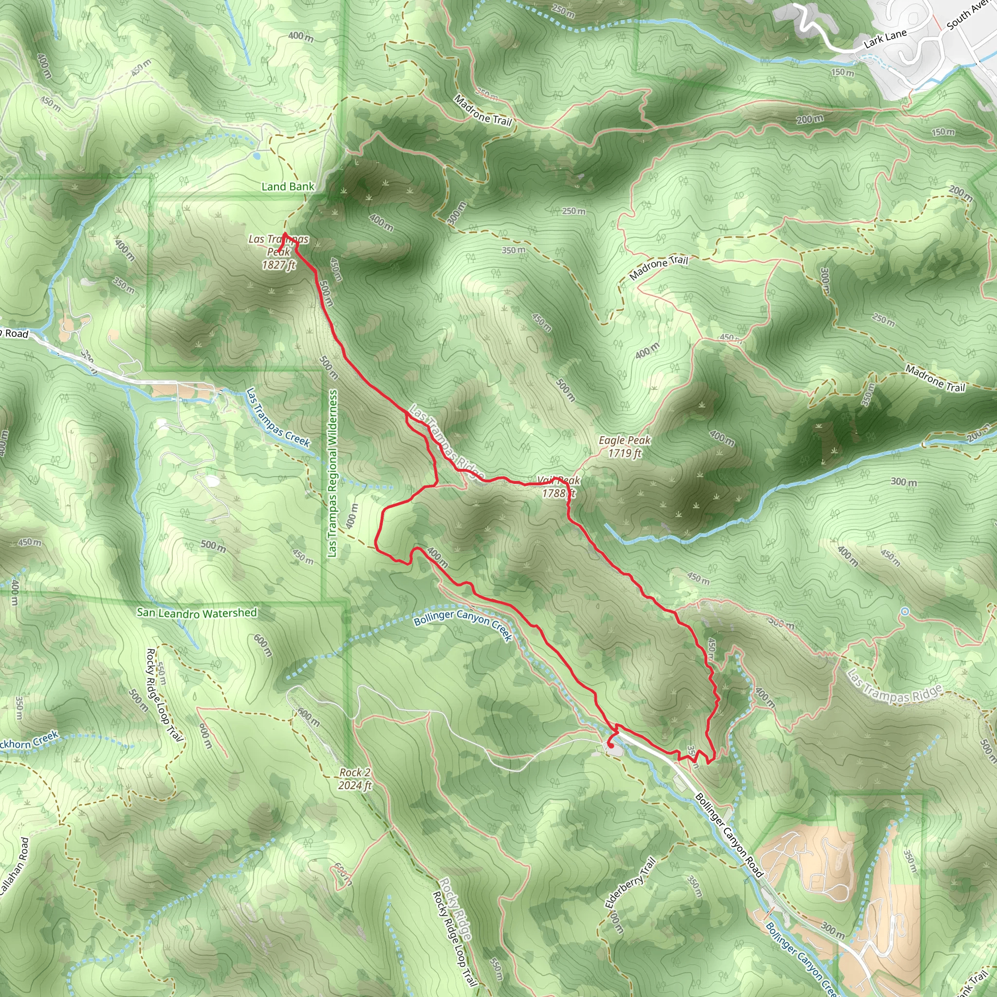 Vail Peak, Las Trampas Ridge and Calaveras Ridge Trail mobile static map