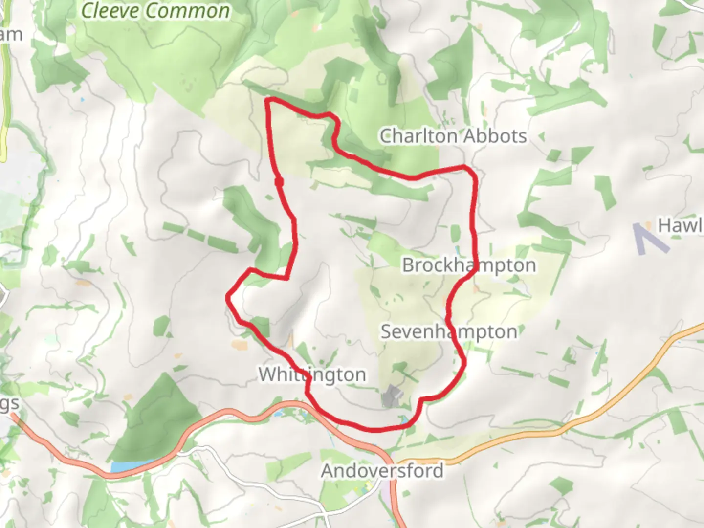 An image depicting the trail Syreford Plantation and Puckham Woods Loop and its surrounding area.