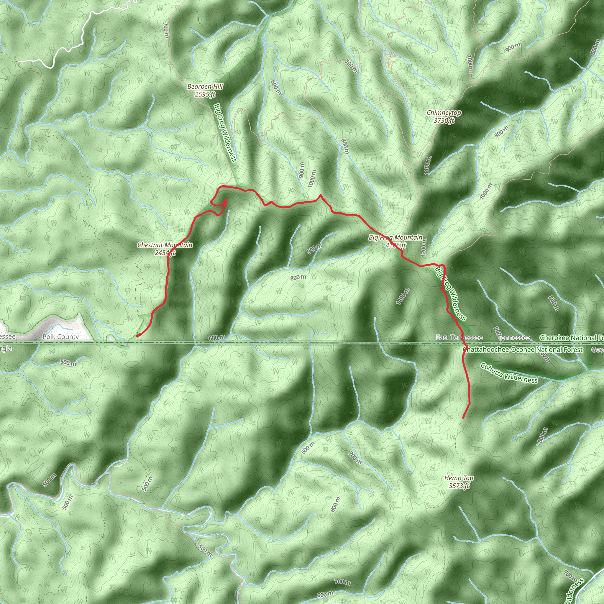 Chestnut Mountain and Big Frog Mountain via Hemp Top mobile static map