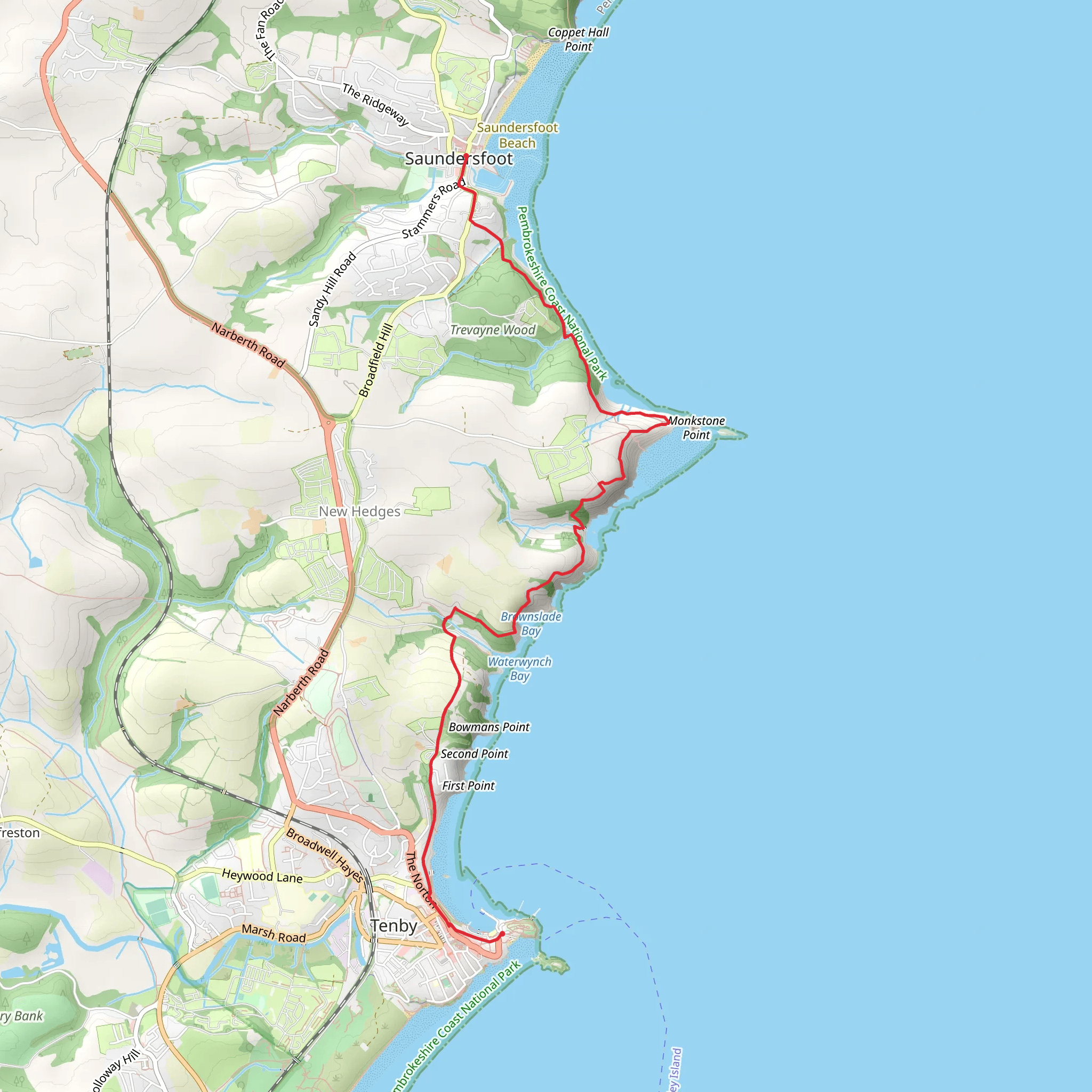 Saundersfoot to Tenby mobile static map