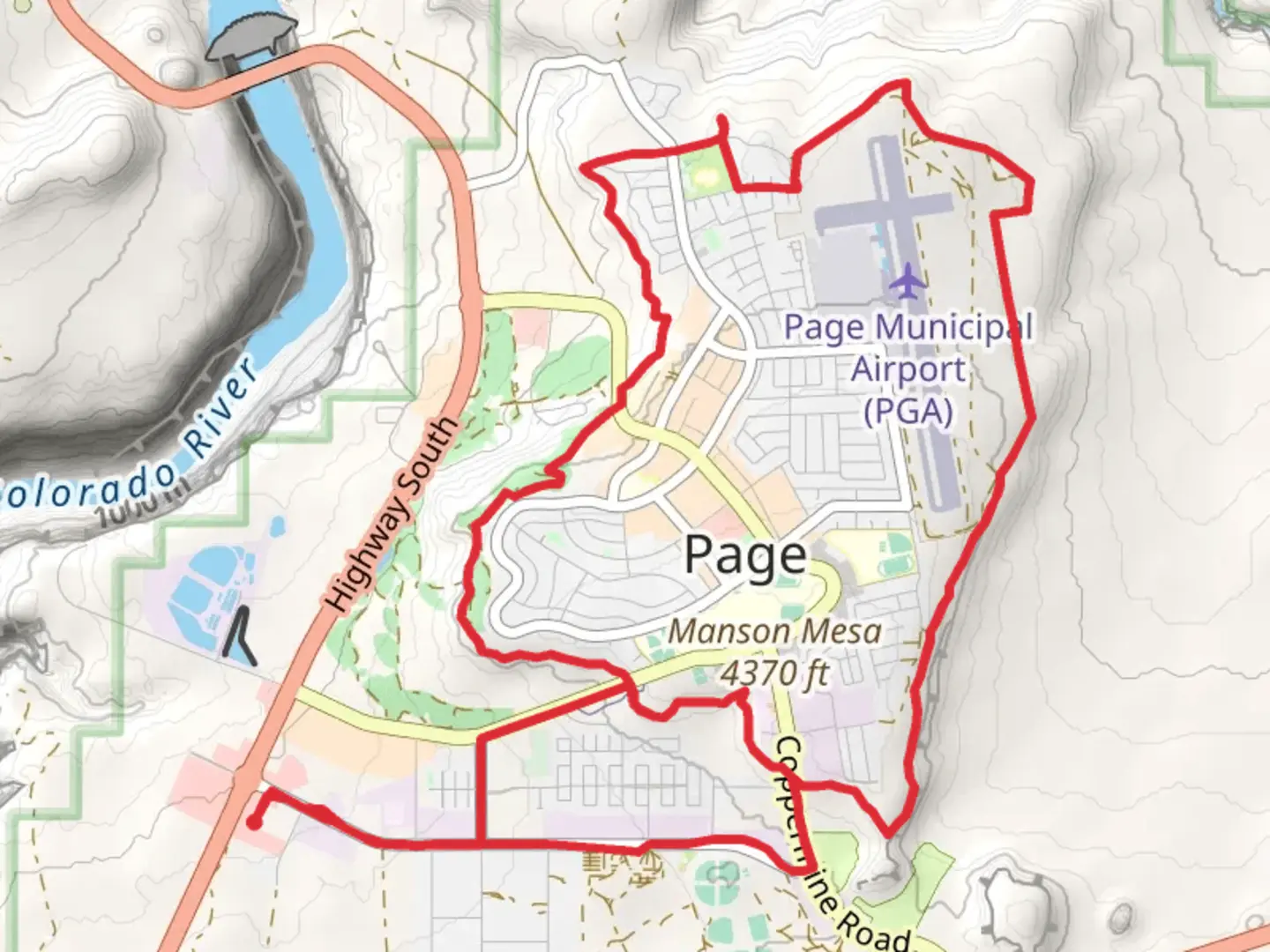 An image depicting the trail Page Municipal Airport Loop and its surrounding area.